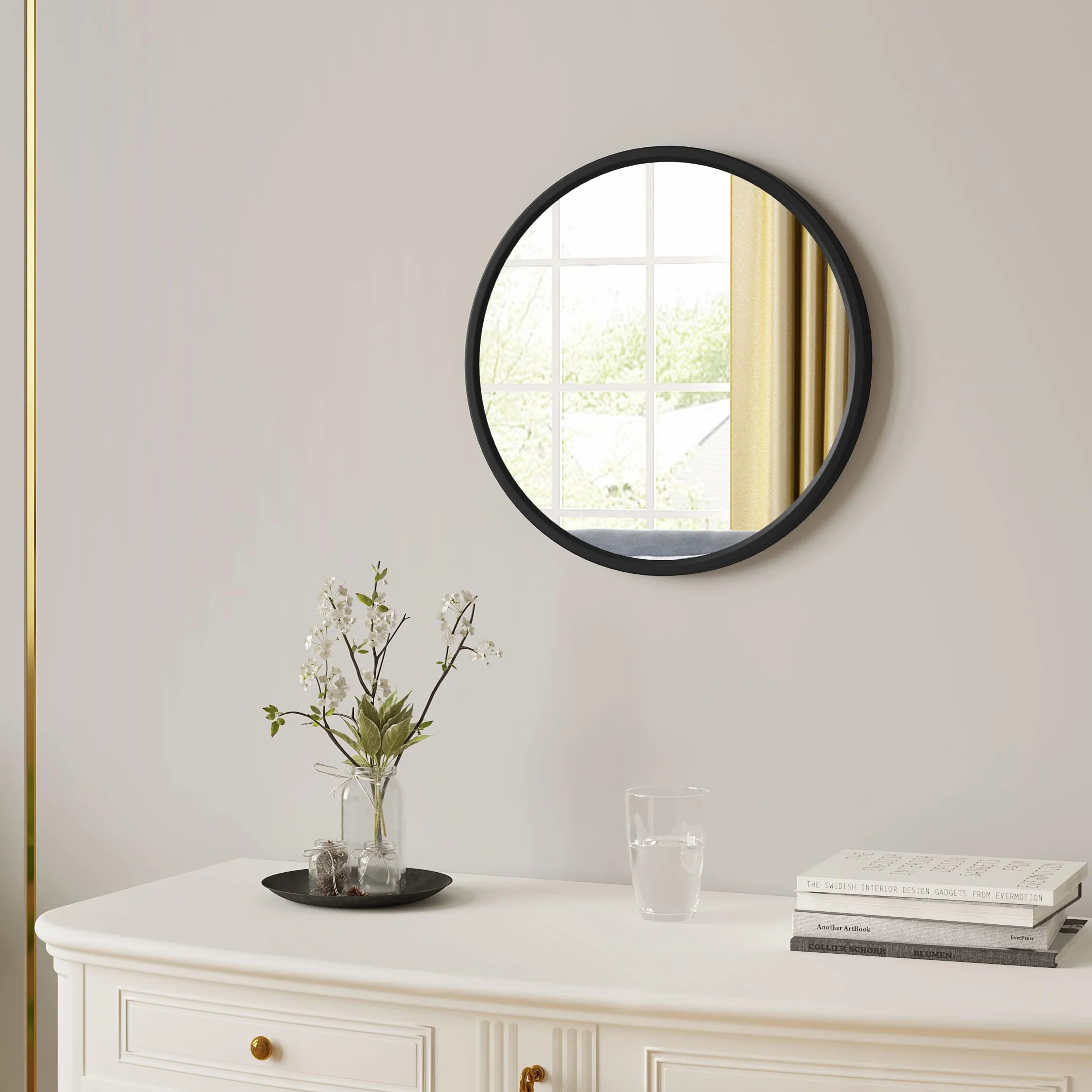 WOLTU Miroir Mural Rond Ø40cm Cadre Métal Noir Décoratif Salle de Bain