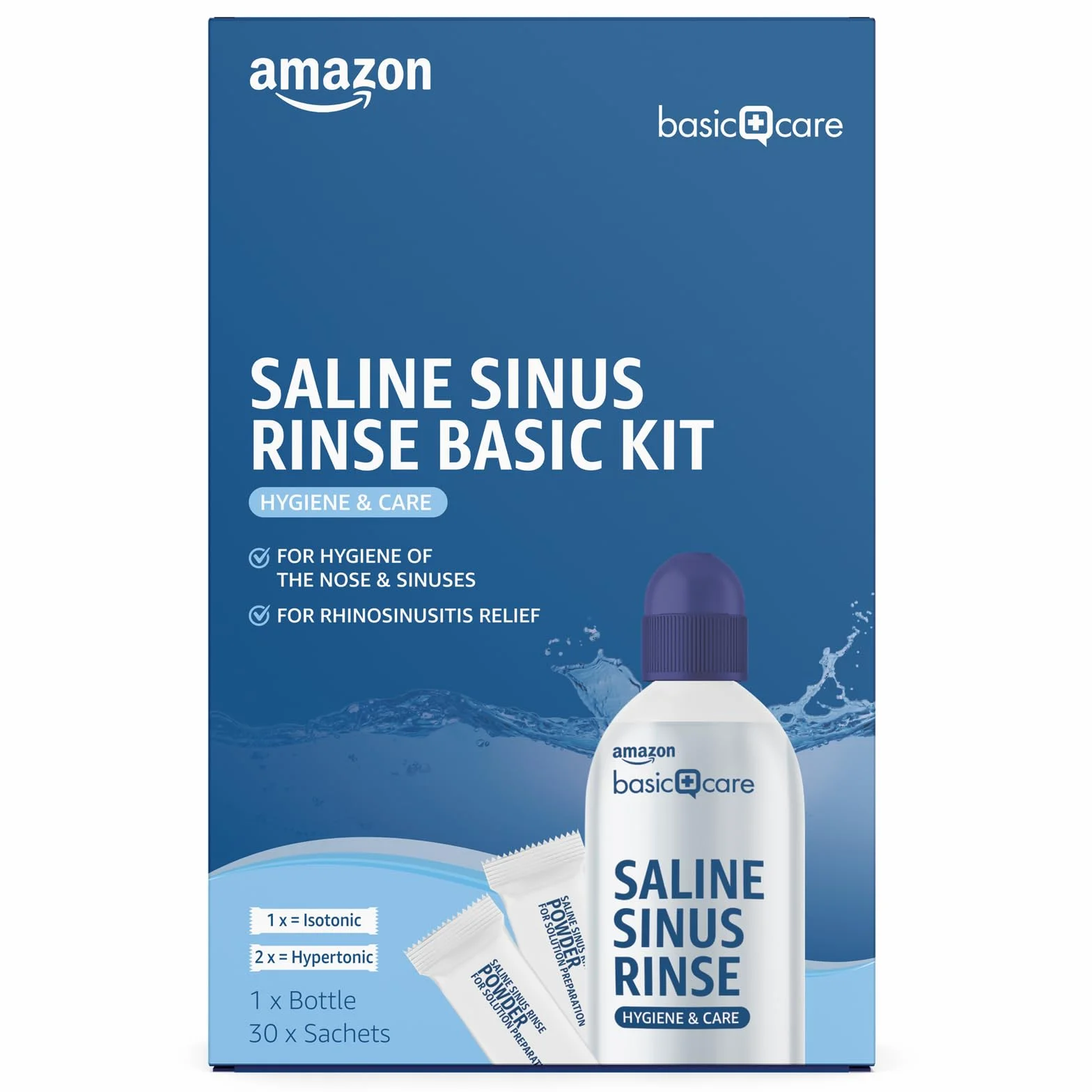 Amazon Basic Care Kit de rinçage salin pour sinus, 1 flacon et 30 sachets