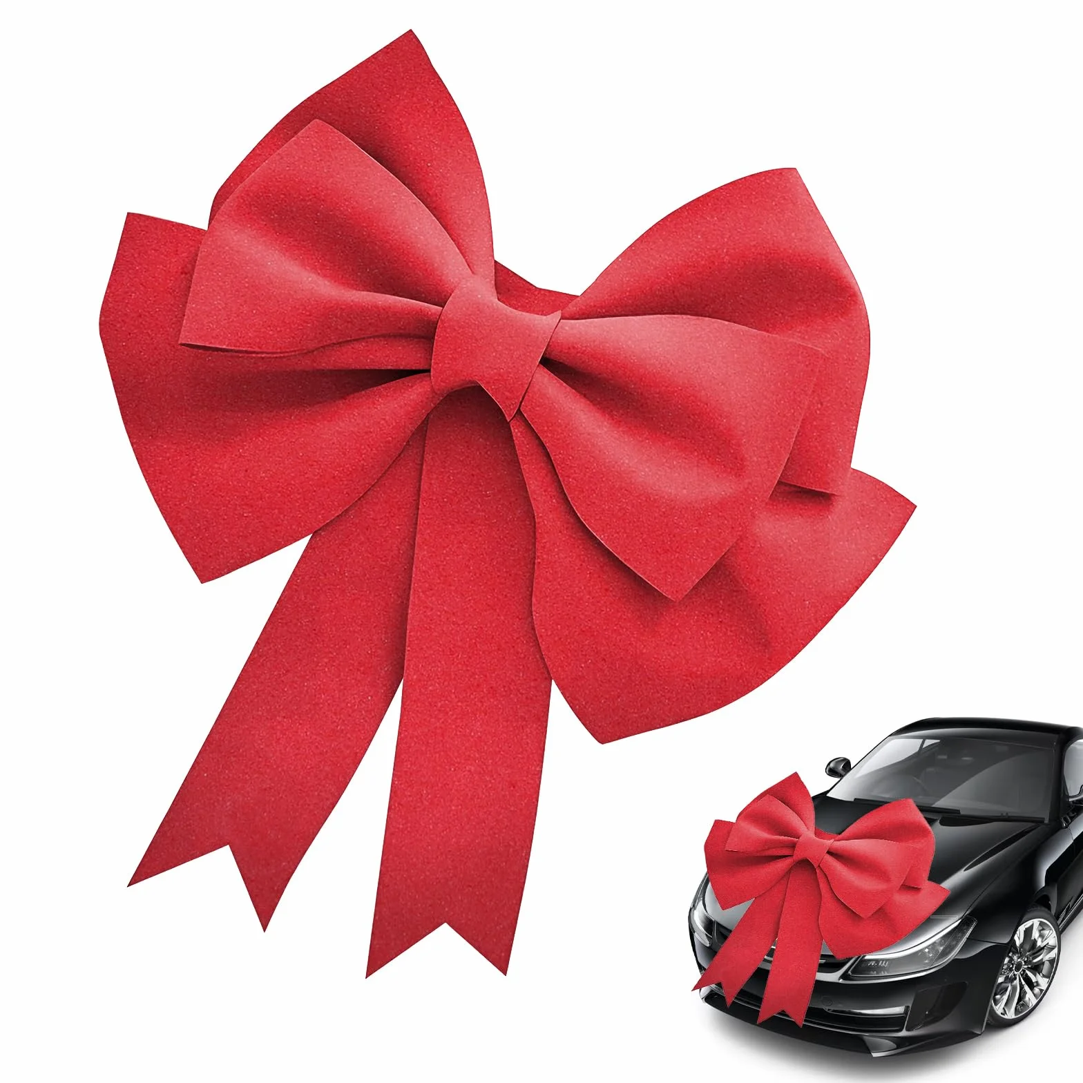 Gros Noeud Cadeau Voiture Rouge EVA 50x60cm avec Ruban Adhésif Attaches Décoration Noël Mariage