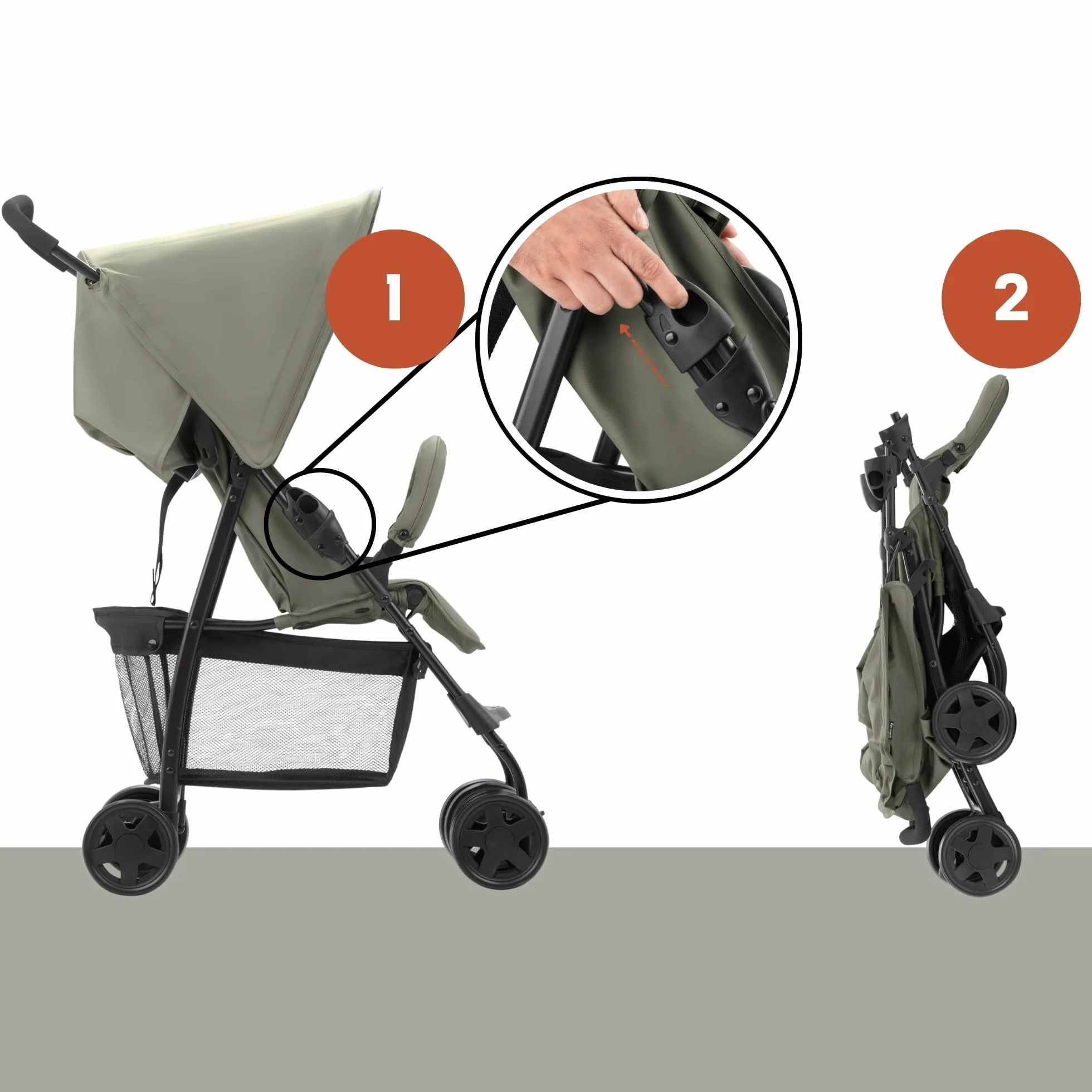 Hauck Poussette Compacte Citadine Sport 5,9 kg Pliable Inclinable 15 kg Capote Pare-Soleil Grand Panier 3 kg Olive