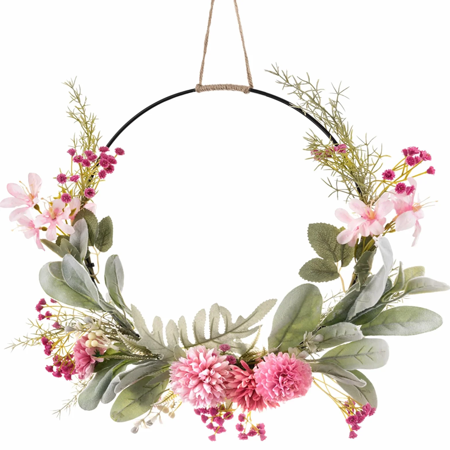 LOMOHOO Couronne de Porte Artificielle Rose Printemps Été Décoration Pâques Mur Mariage