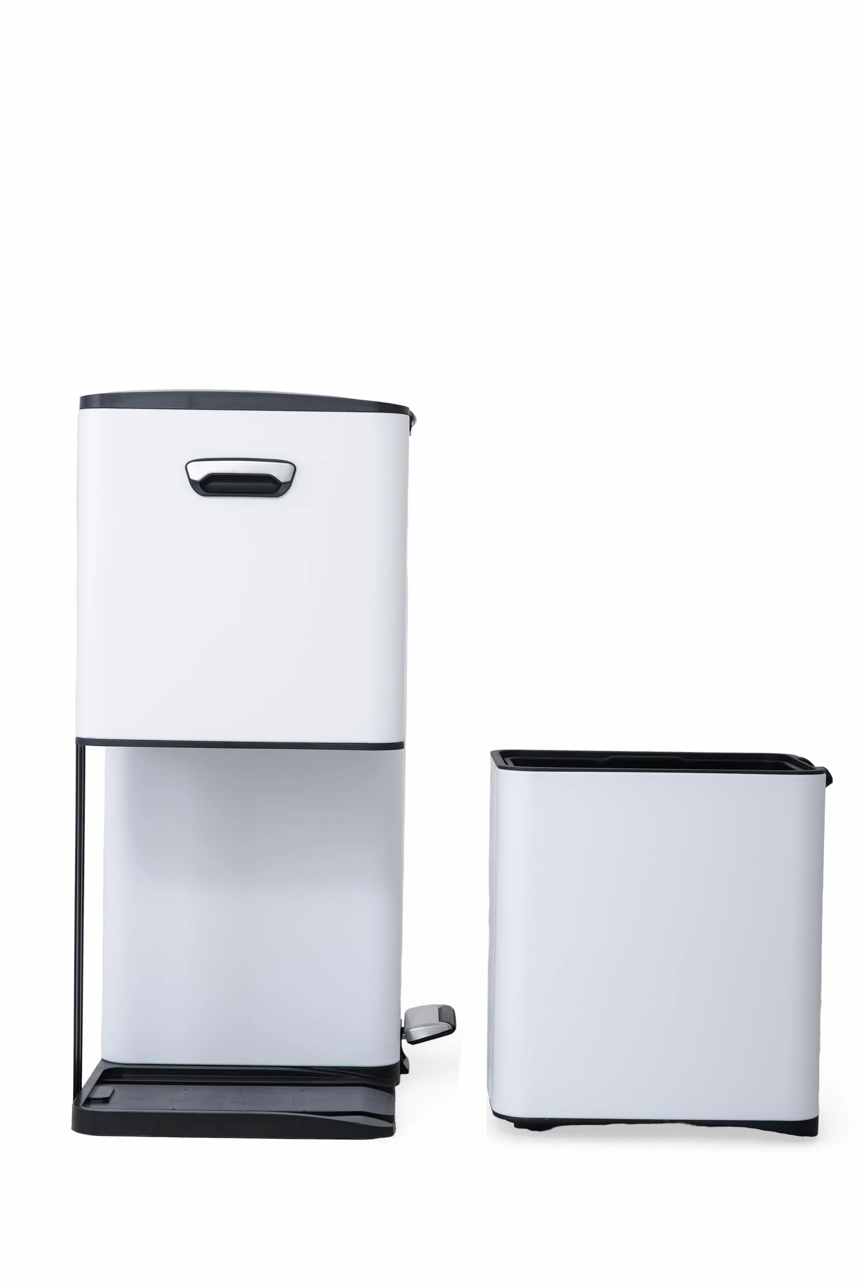 Poubelle Tri Selectif Cuisine 60L Inox 3 Compartiments Anti Odeur Pédale Blanc