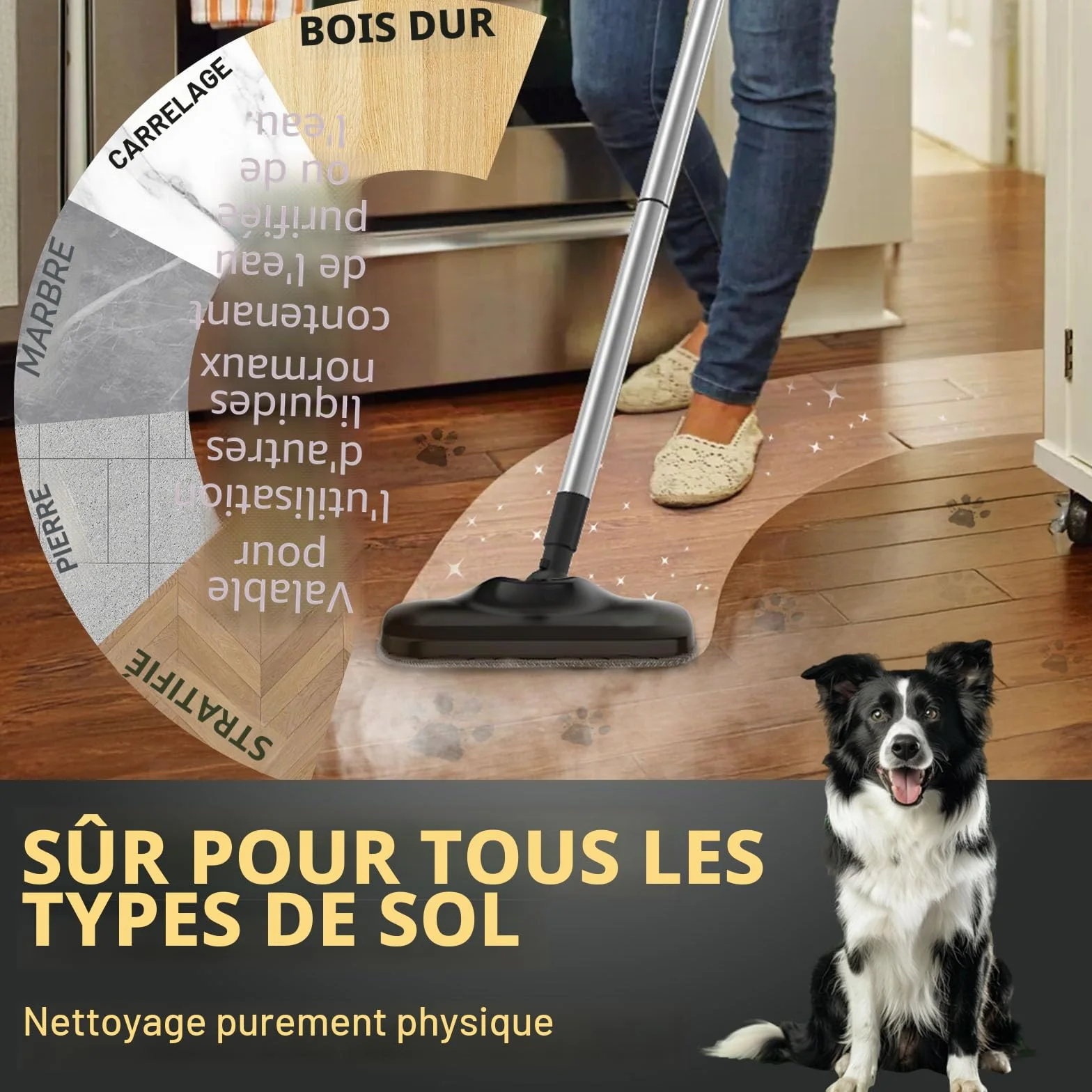 Nettoyeur Vapeur Balai Multifonctions 2-en-1, Chauffe Rapide 30s, 1000W, Réservoir 240ml