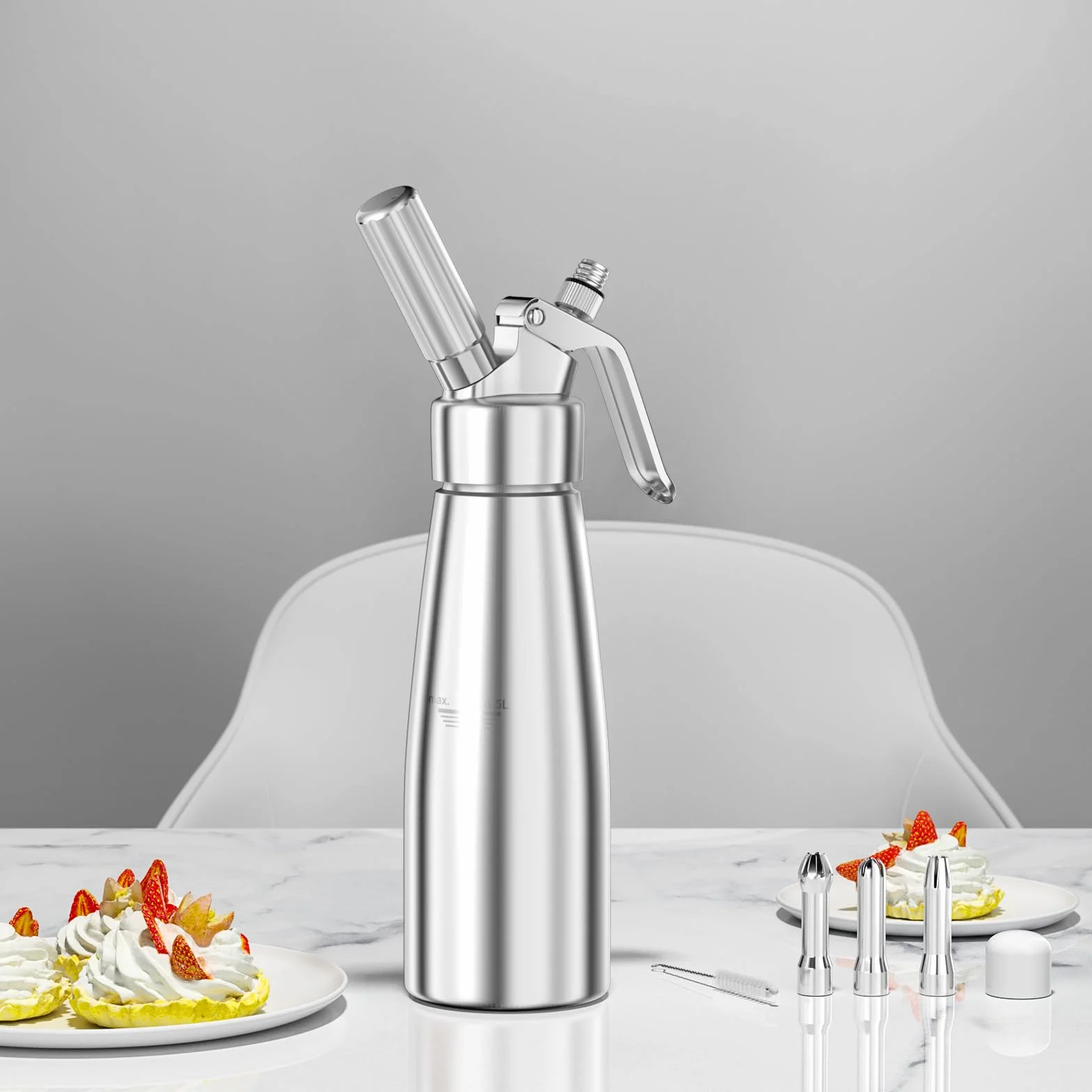 Newaner 500ml siphon chantilly crème aluminium avec 3 douilles acier inoxydable brosse nettoyage