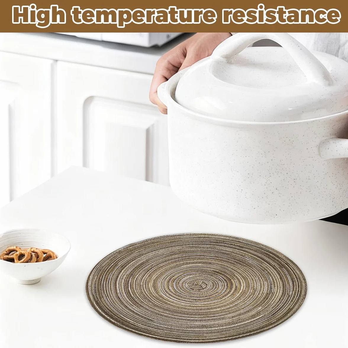 Set de Table Rond 30 cm 6 Pièces en Coton Tressé Lavable Résistant à la Chaleur Antidérapant