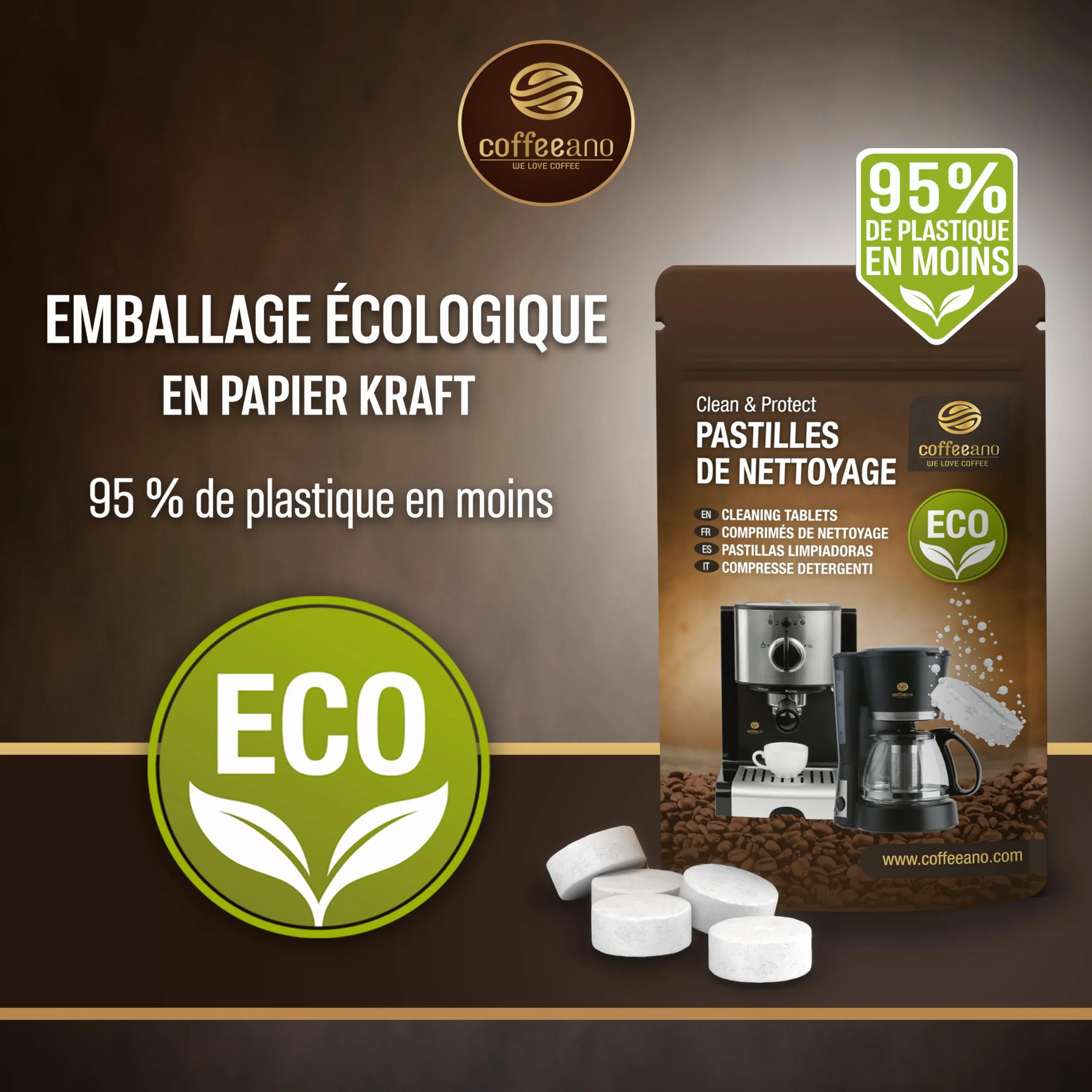 Pastilles de nettoyage pour machines à café Jura, Krups, Melitta, Delonghi, Siemens, Philips, Bosch, Tassimo, Nespresso, Sage, Senseo - Coffeeano