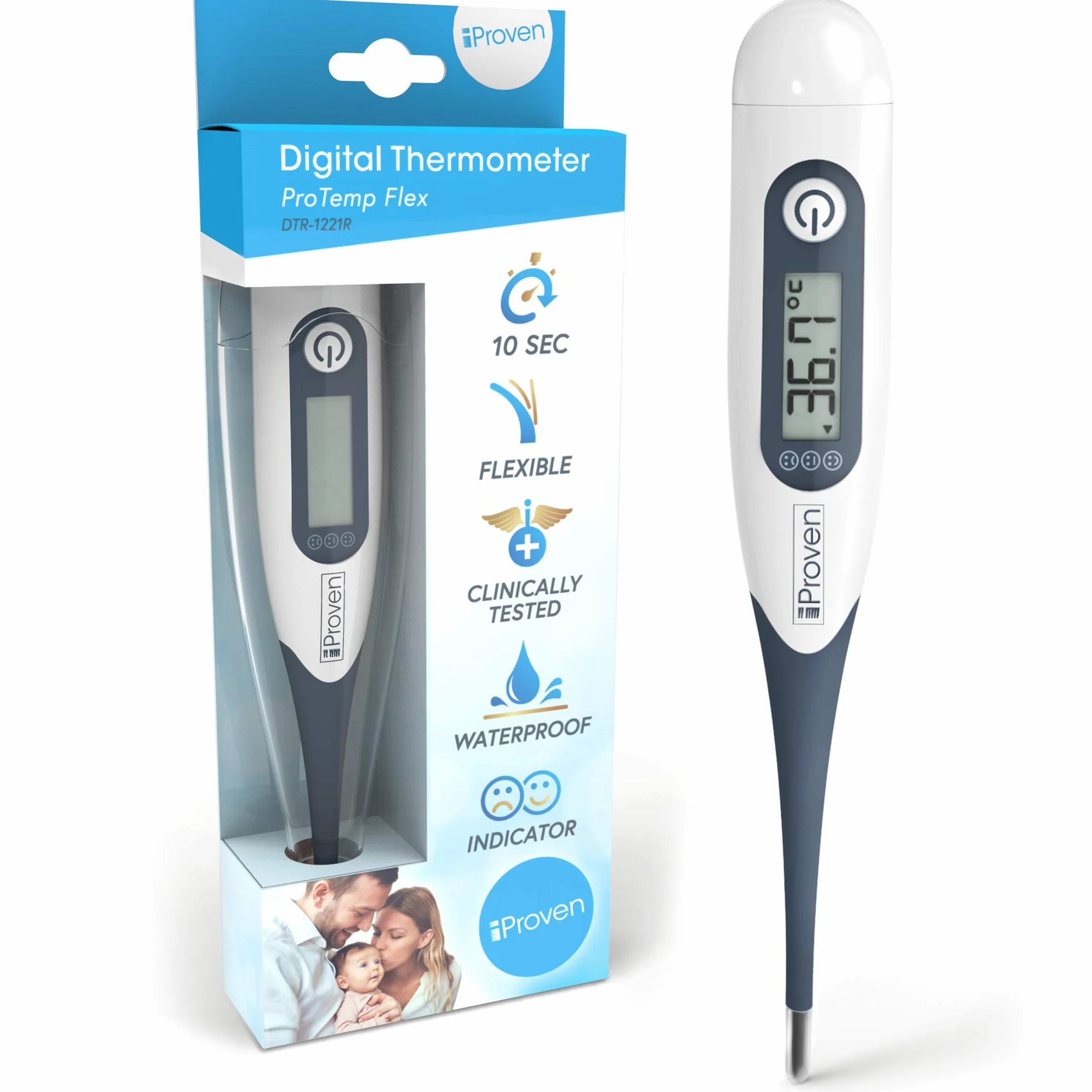 iProvèn DTR-1221R Thermomètre numérique avec embout flexible pour fièvre usage rectal ou oral mesure rapide précise 10 secondes