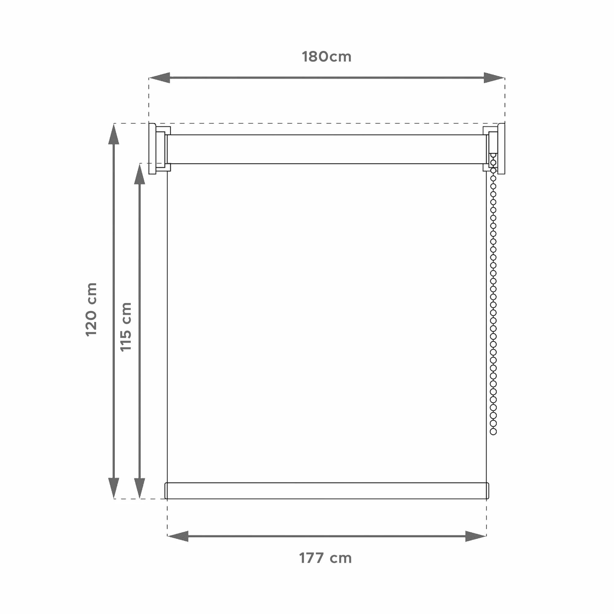 Store Enrouleur translucide uni Blanc 180 x 120 cm Dimensions du Tissu 177 x 115 cm