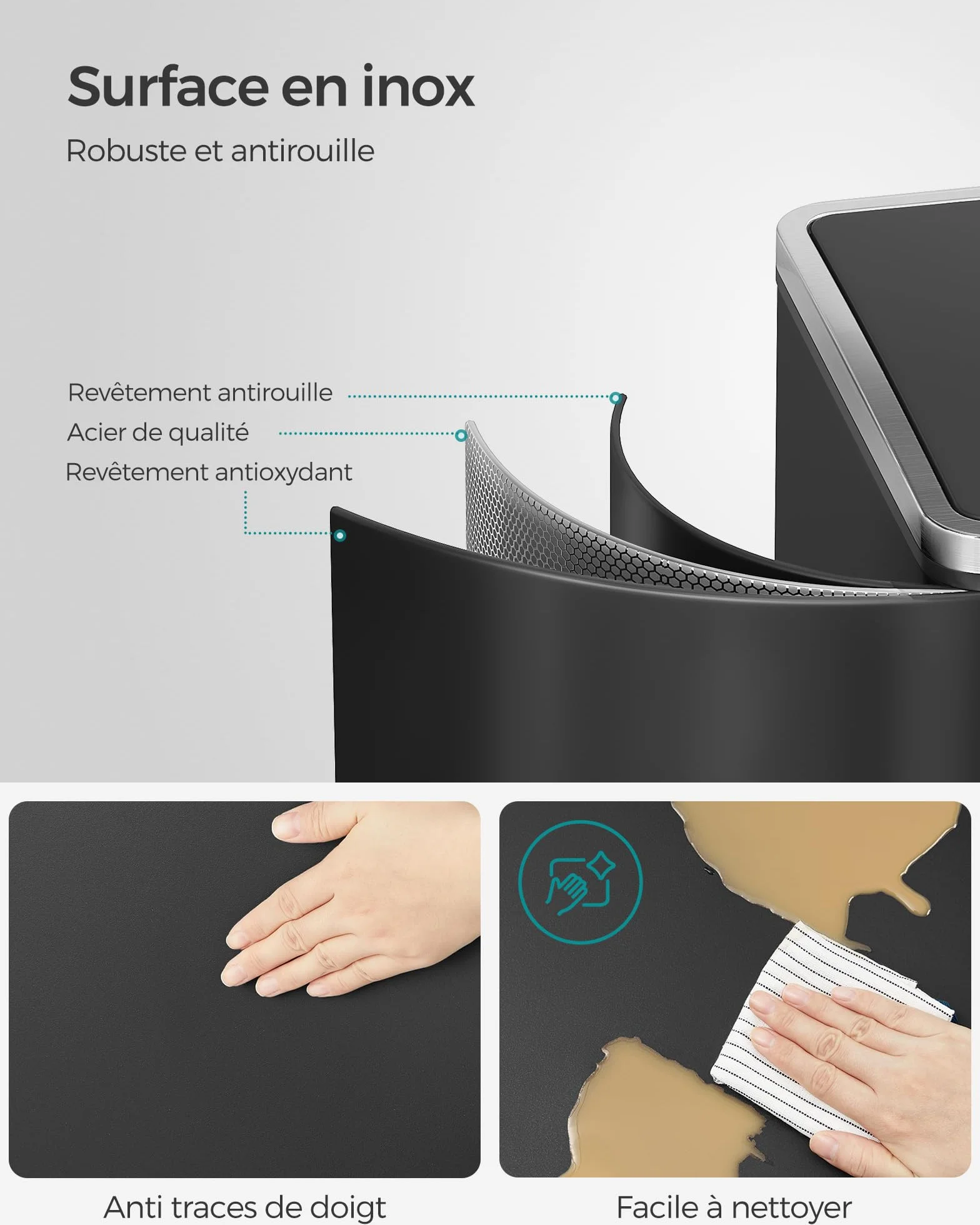 SONGMICS Poubelle Cuisine Tri Sélectif 2 x 30L, Seaux Plastique avec Pédales Métal, Noir LTB60BK