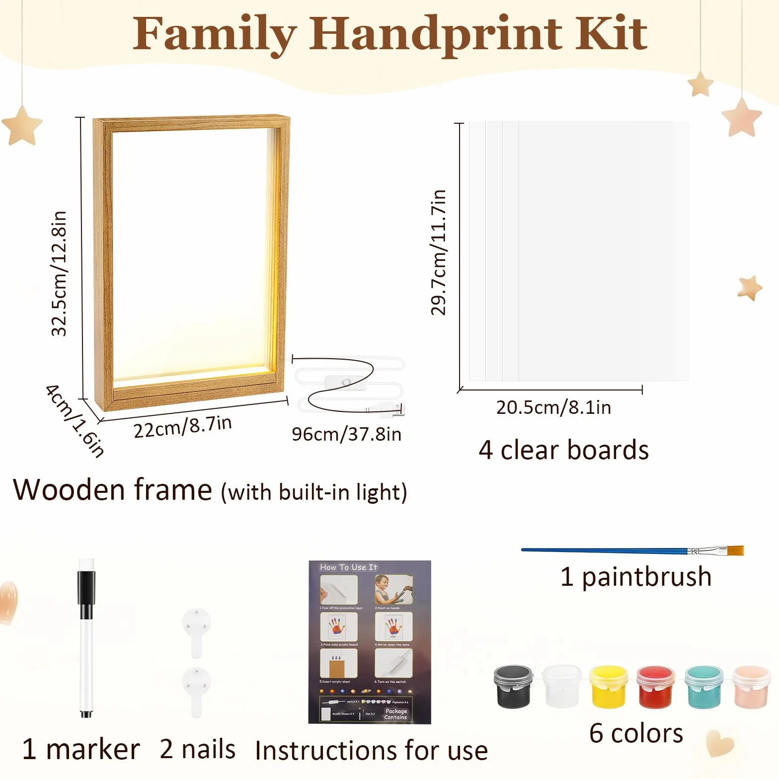Cadre LED en Bois Kit Empreinte Famille Bébé Souvenir Personnalisé Décoration Murale Cadeau Naissance