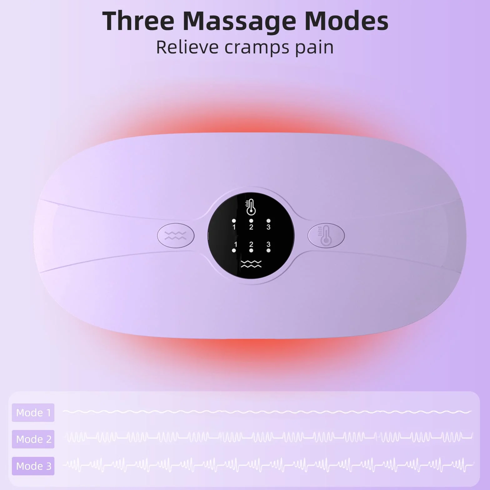 Ceinture chauffante menstruelle avec 3 niveaux de chaleur et 3 modes de massage (Violet)