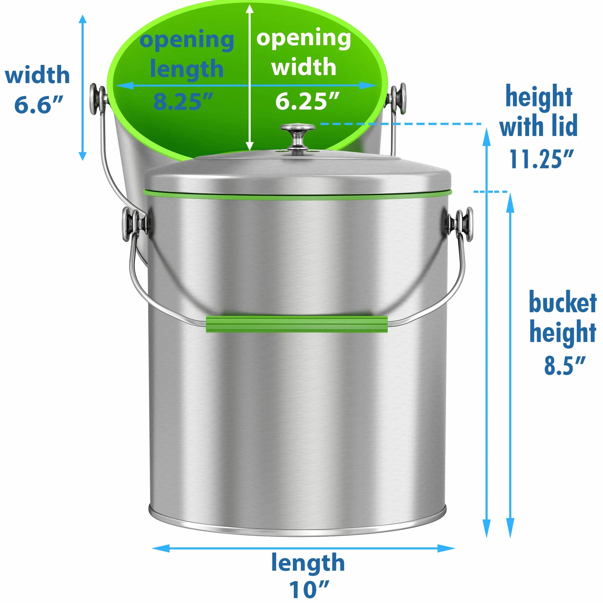 iTouchless poubelle à compost en acier inoxydable 1.6 gallon avec système de filtre à odeurs AbsorbX, poubelle de comptoir de cuisine de 6 litres de forme ovale mince et antirouille en titane