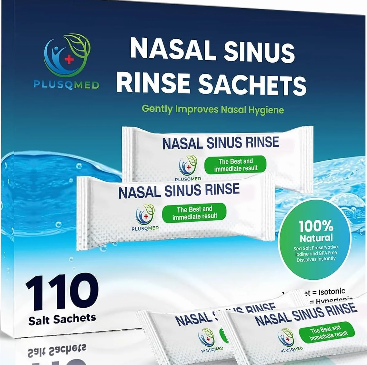 Sachets de rinçage des sinus 110 pièces, pot Neti, sel nasal naturel, compatible 240 ml 300 ml