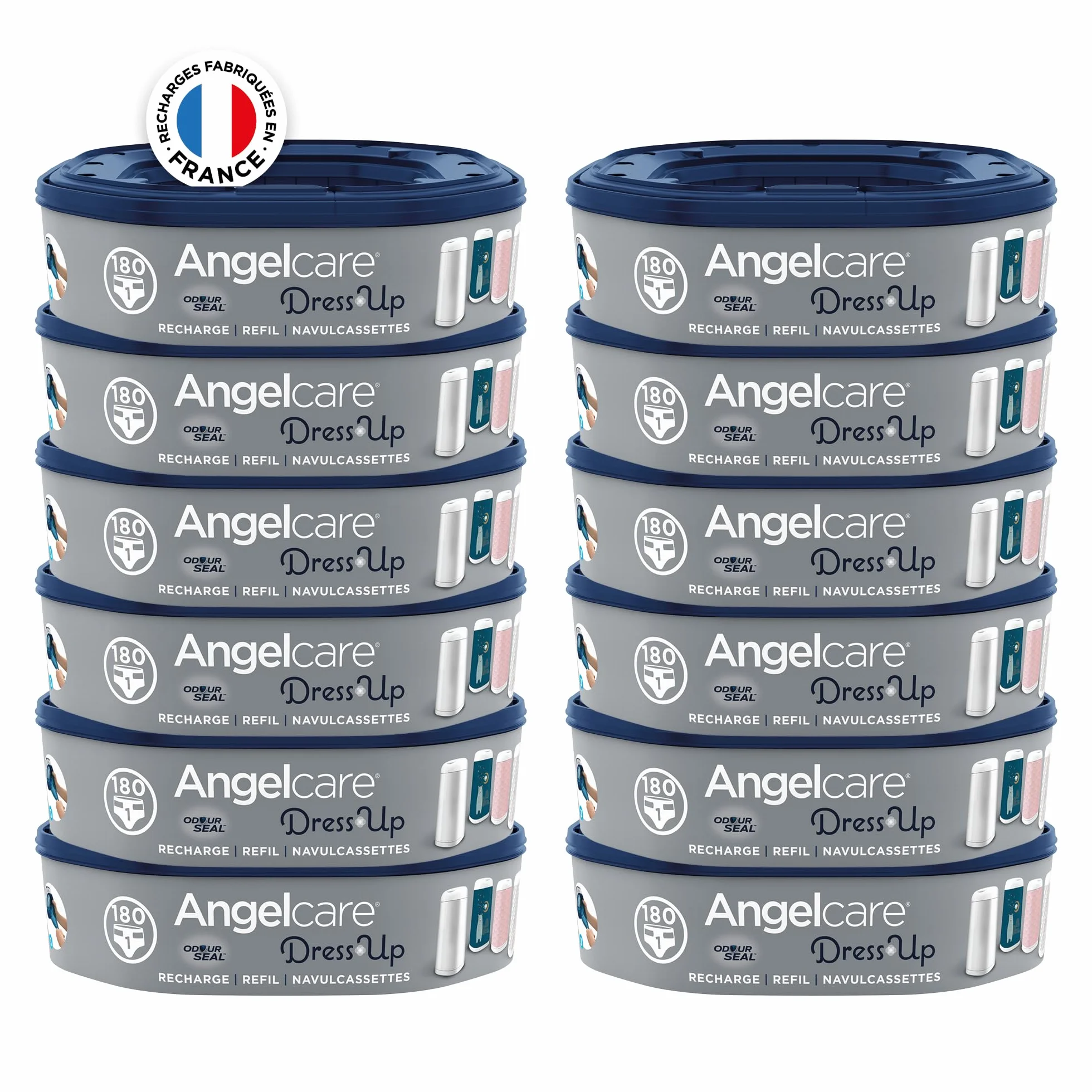 Angelcare Dress Up Recharges Octogonales Poubelle à Couche Anti Odeurs Grande Capacité Lot 12