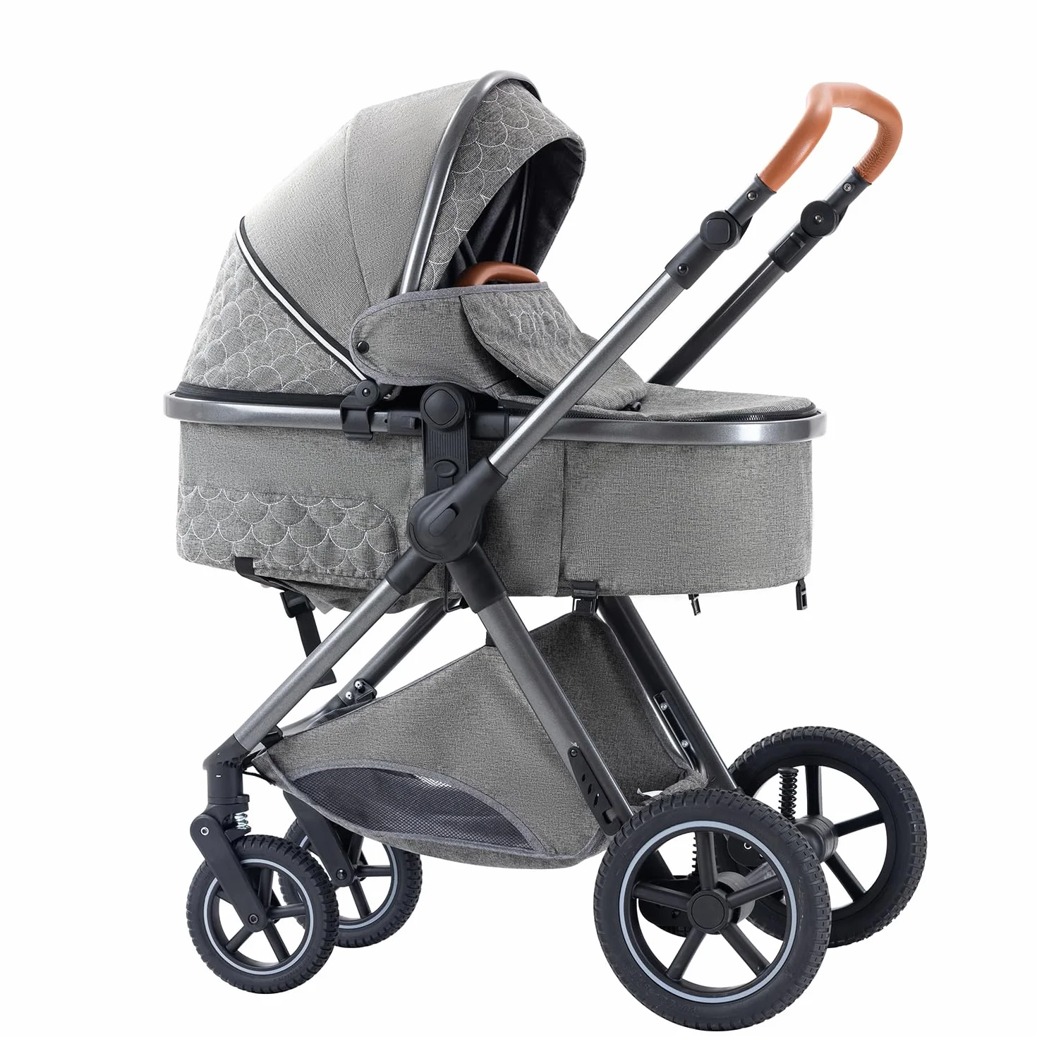 Poussette 3 en 1 Citadine Combinée Tricycle Baby Walker Haute Paysage Landau pour 0-36 Mois Pliante Trolley Bébé H2-DEEPGREY