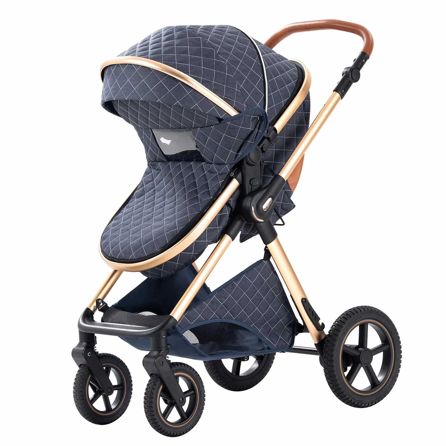Poussette 3 en 1 Citadine Combinée Tricycle Baby Walker Haute Paysage Landau 0-36 Mois Pliante Trolley Bébé H2-BLUE