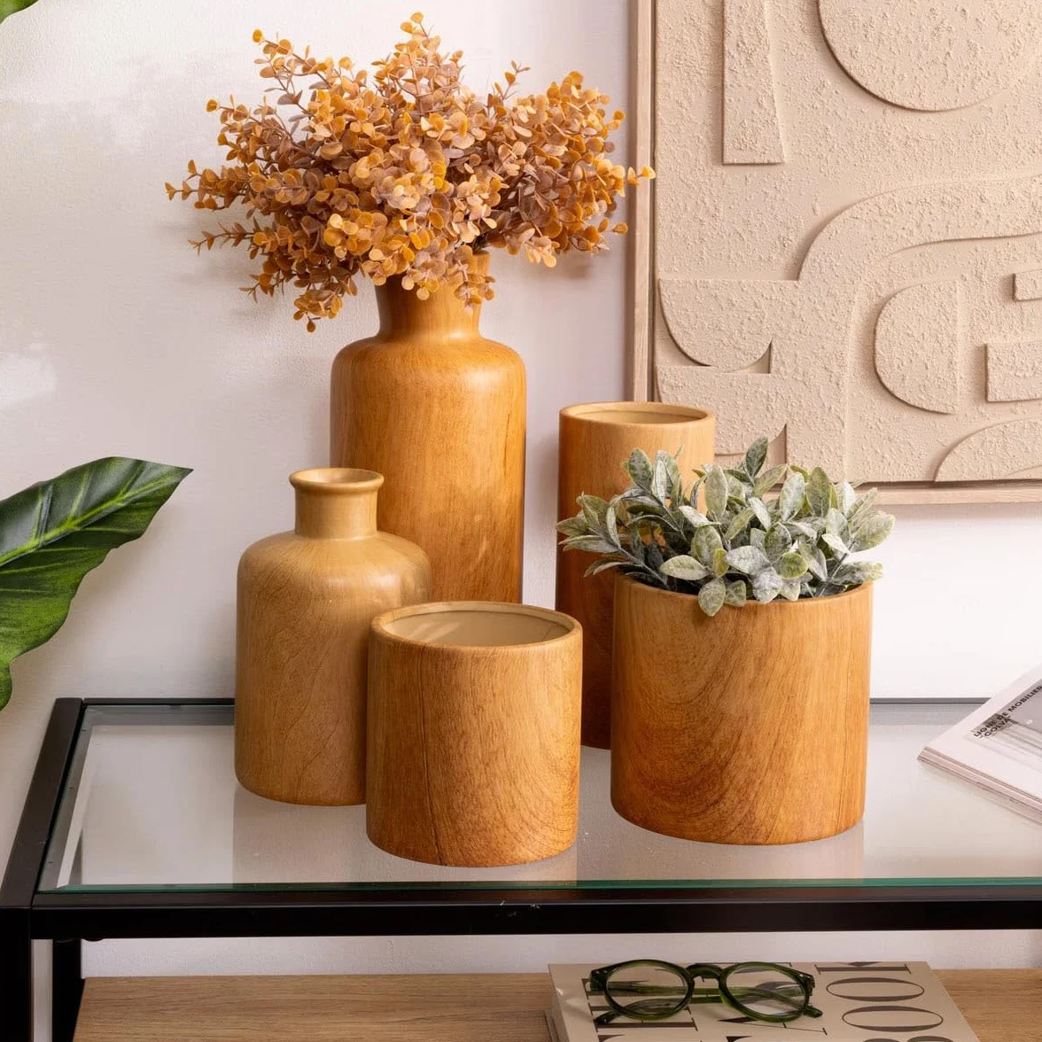 Atmosphera Créateur d'intérieur Cache-Pots Effet Bois SOA 14cm Naturel Lot de 2