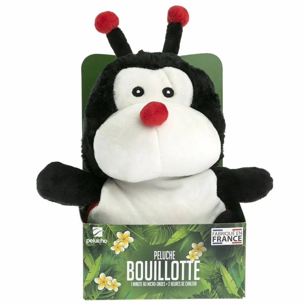 Bouillotte Peluche Coccinelle Micro-Ondable Grains de Blé et Fleurs de Lavande Fabriquée en France