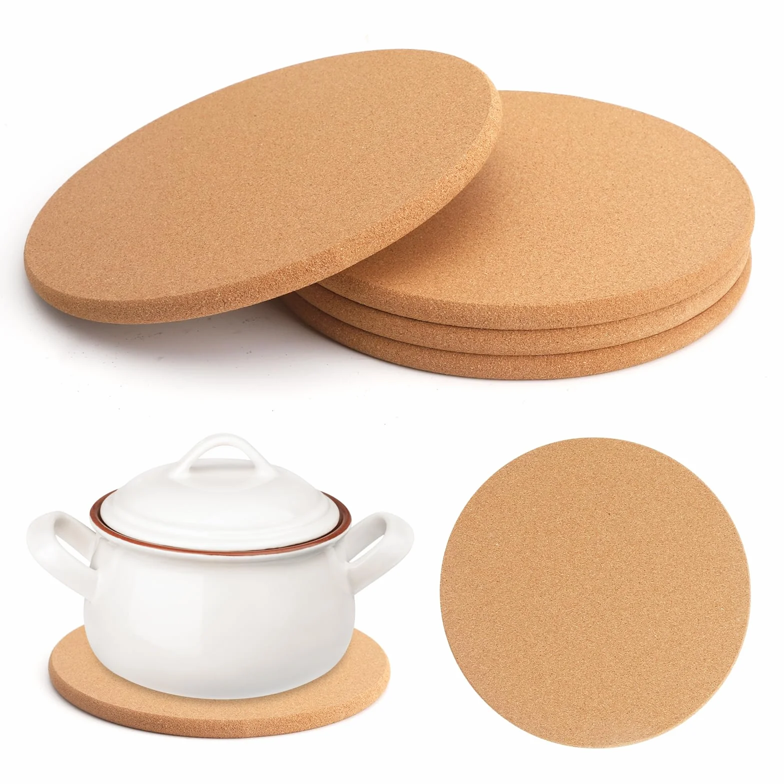 APOMOONS 4 Dessous de Plat en Liège 19 cm Ronds pour Casseroles et Poêles