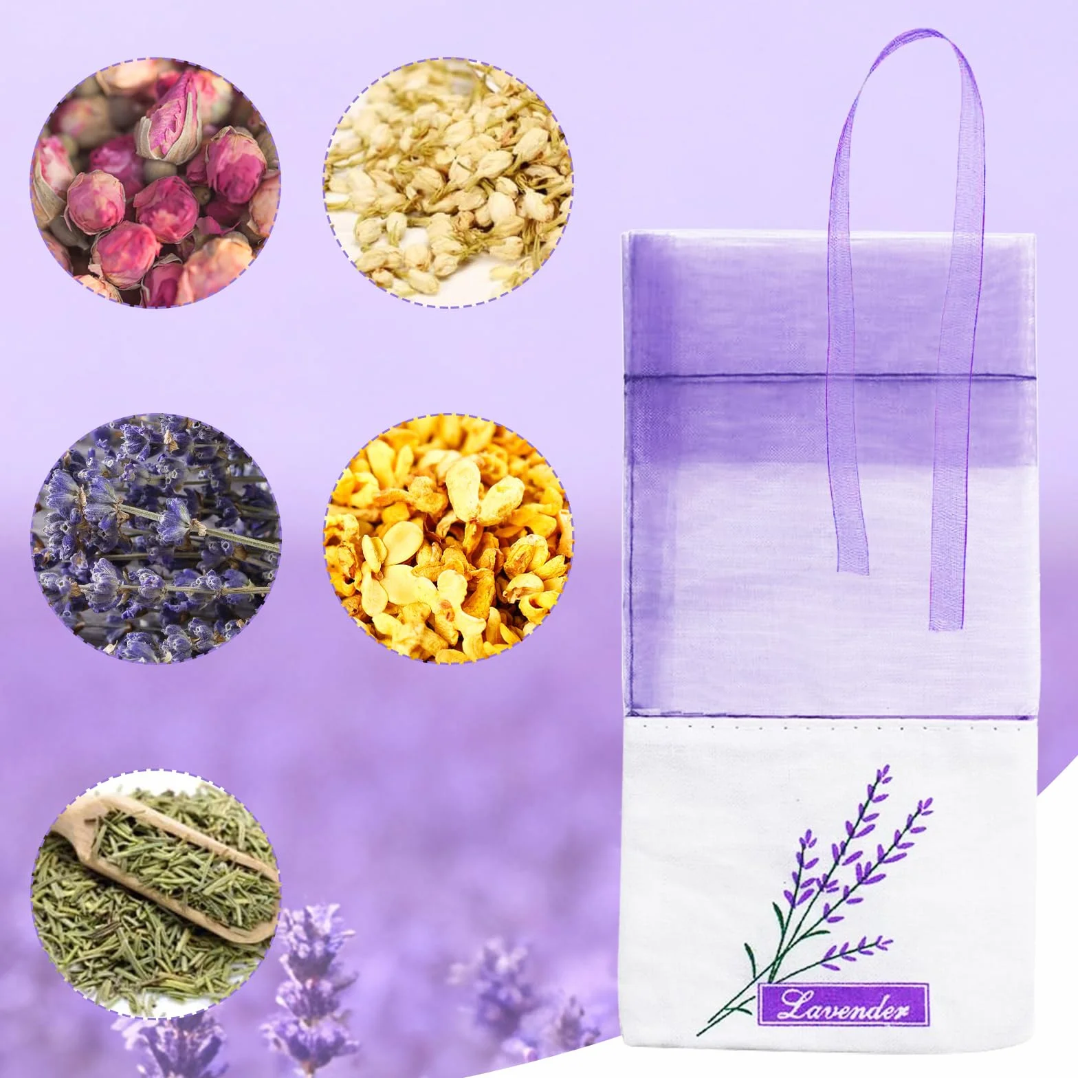 Sacs De Sachet De Lavande Vide 40 Pcs avec Cordon De Serrage Violet Pâle