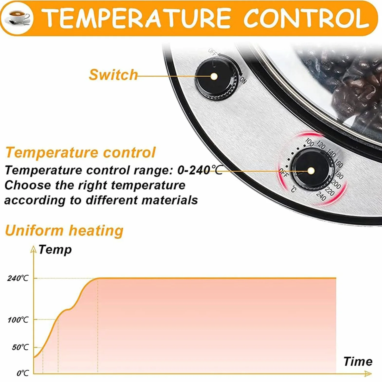 Torréfacteur électrique 1200 W Acier Inoxydable température réglable 0-240℃ pour café grains cacahuètes