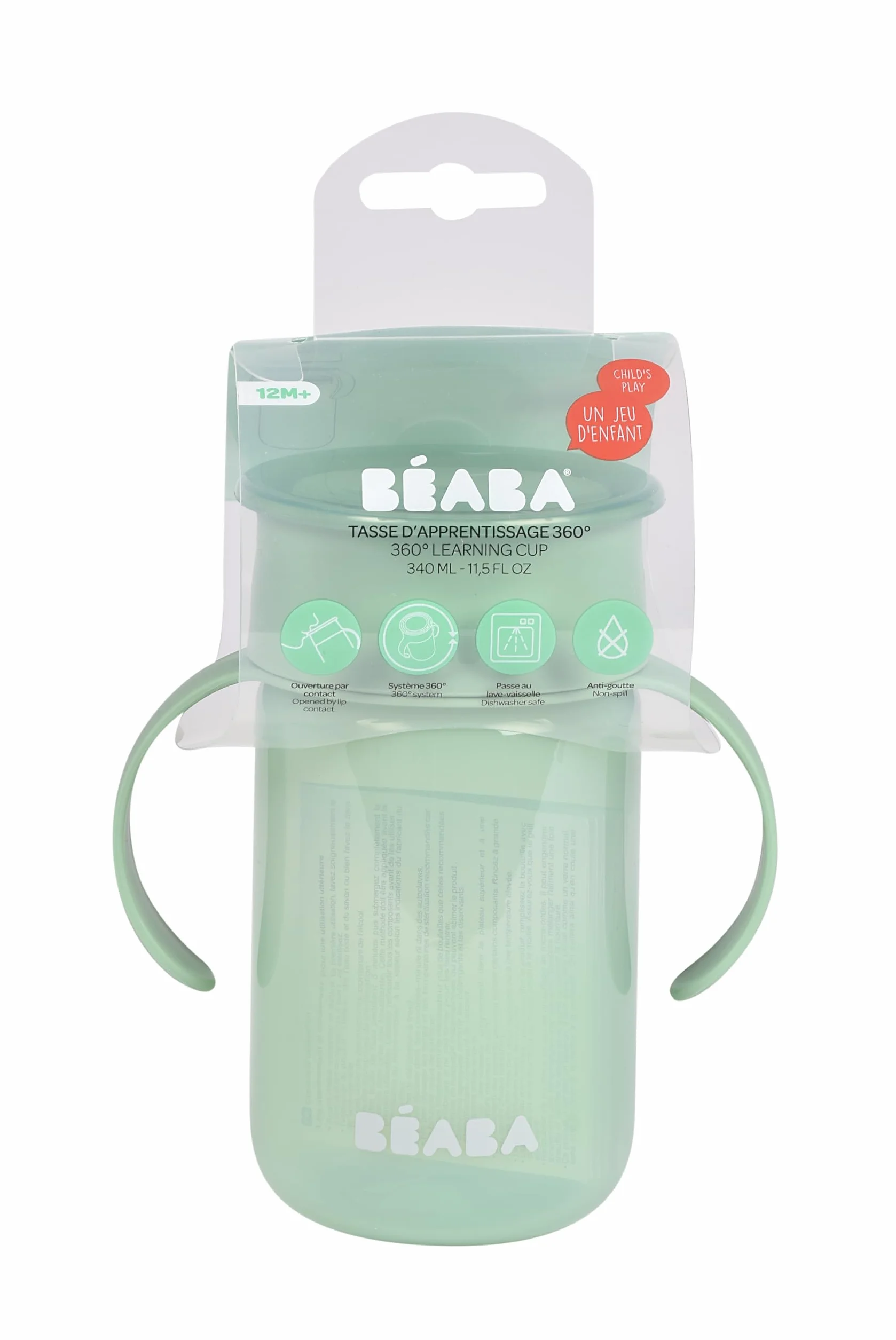 BÉABA Tasse d'Apprentissage 360° Anti-Goutte 340 ml Vert Sauge