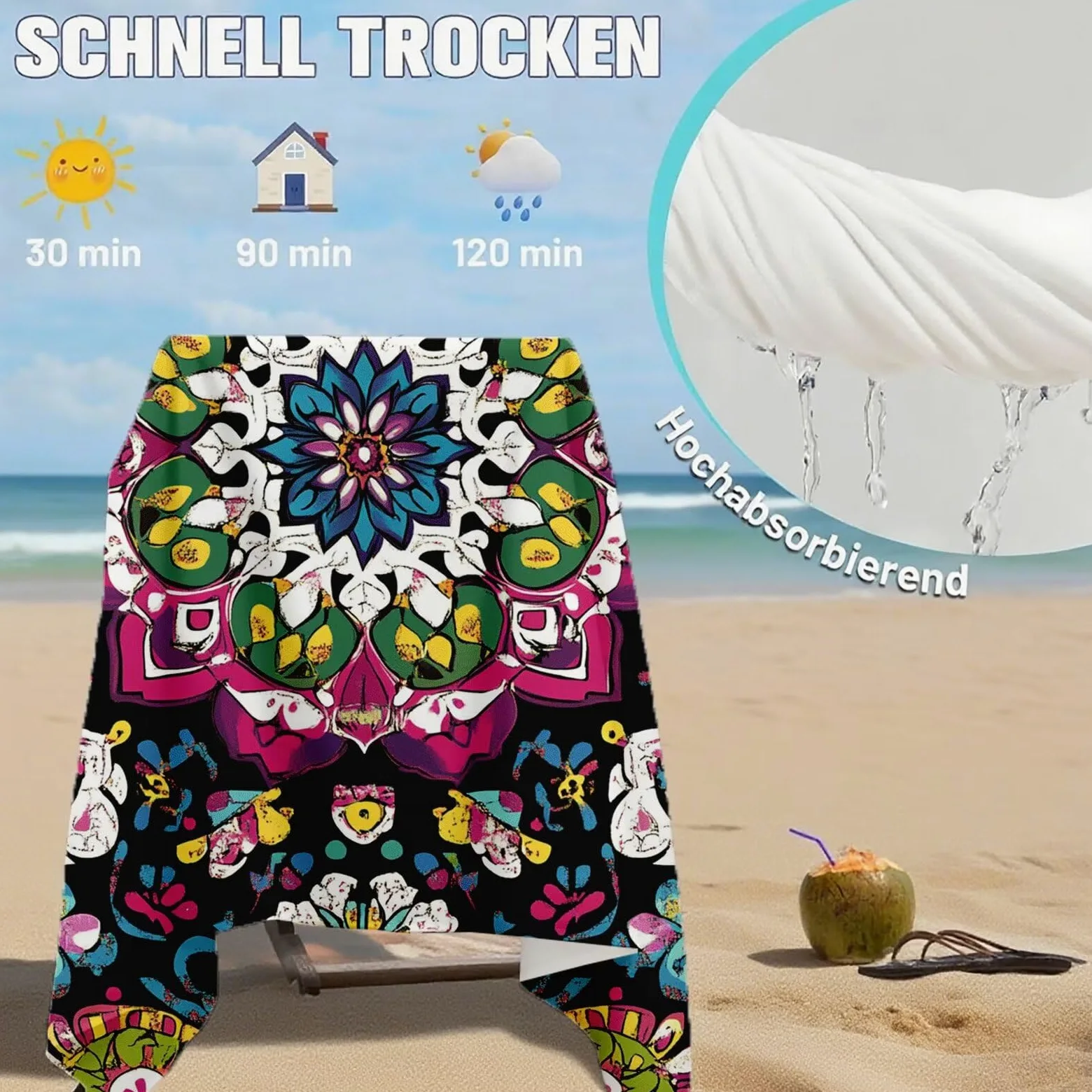 Serviette de Plage XXL 100x200 cm,Couleur Serviette Plage Microfibre avec Séchage Rapide, Anti-Sable, Absorbante Fonction Design pour Vacances Piscine Pique-Nique Voyages Yoga, Cadeau Femme Q-339