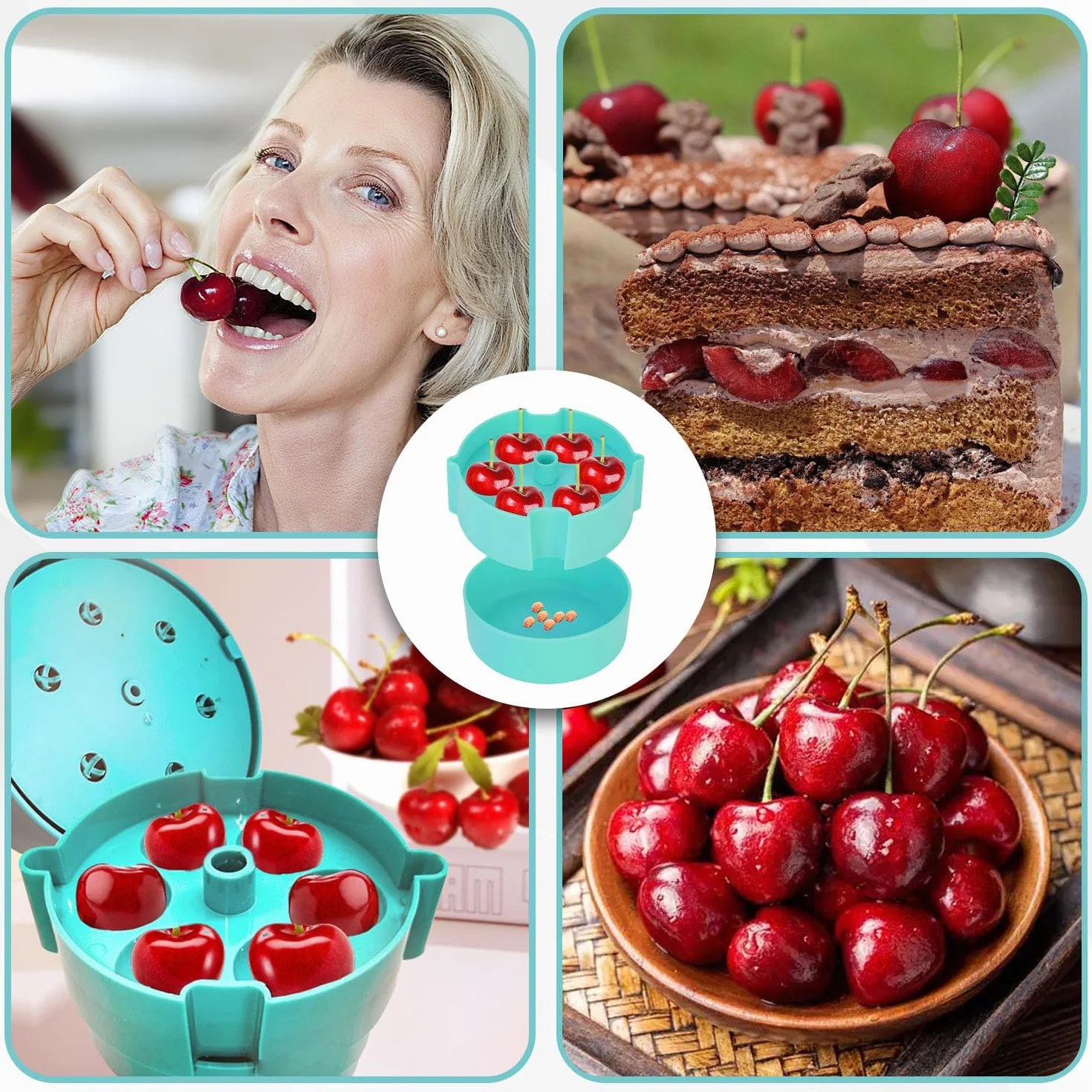 Dénoyauteur Pour Cerises Type Poussoir avec Bac de Récupération, Outil Multi pour Olives et Prunes