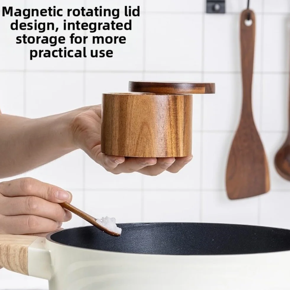Salière en bois d'acacia avec couvercle rotatif, dimensions optimisées