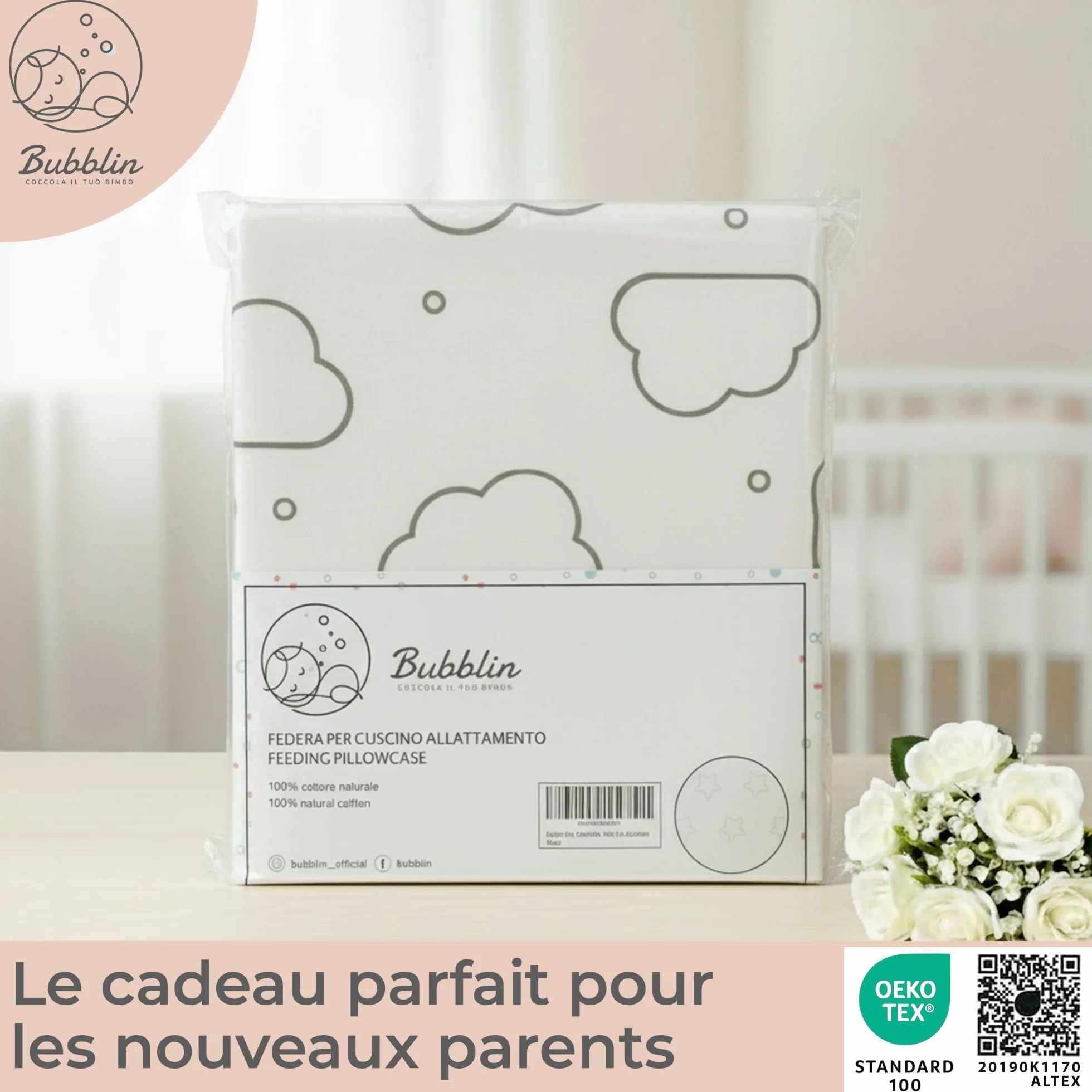 Housse de Coussin pour Allaitement 100% Coton Fermeture Discrète