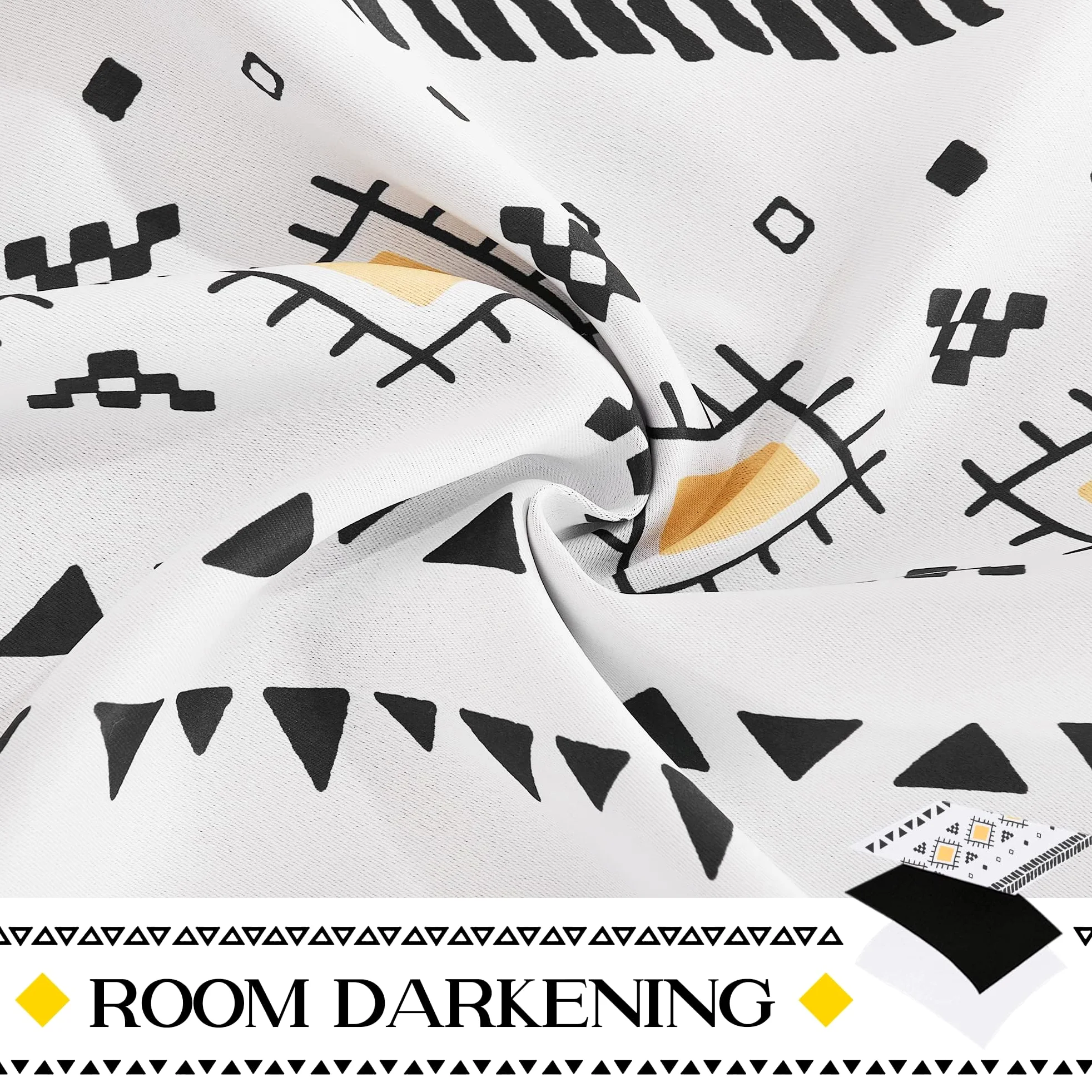NICETOWN Rideaux occultants en macramé bohème blanc de 213,4 cm de long, 2 panneaux, rideaux à œillets décoratifs jaunes et noirs pour salon, chambre à coucher, 132,1 x 213,4 cm (l x L)