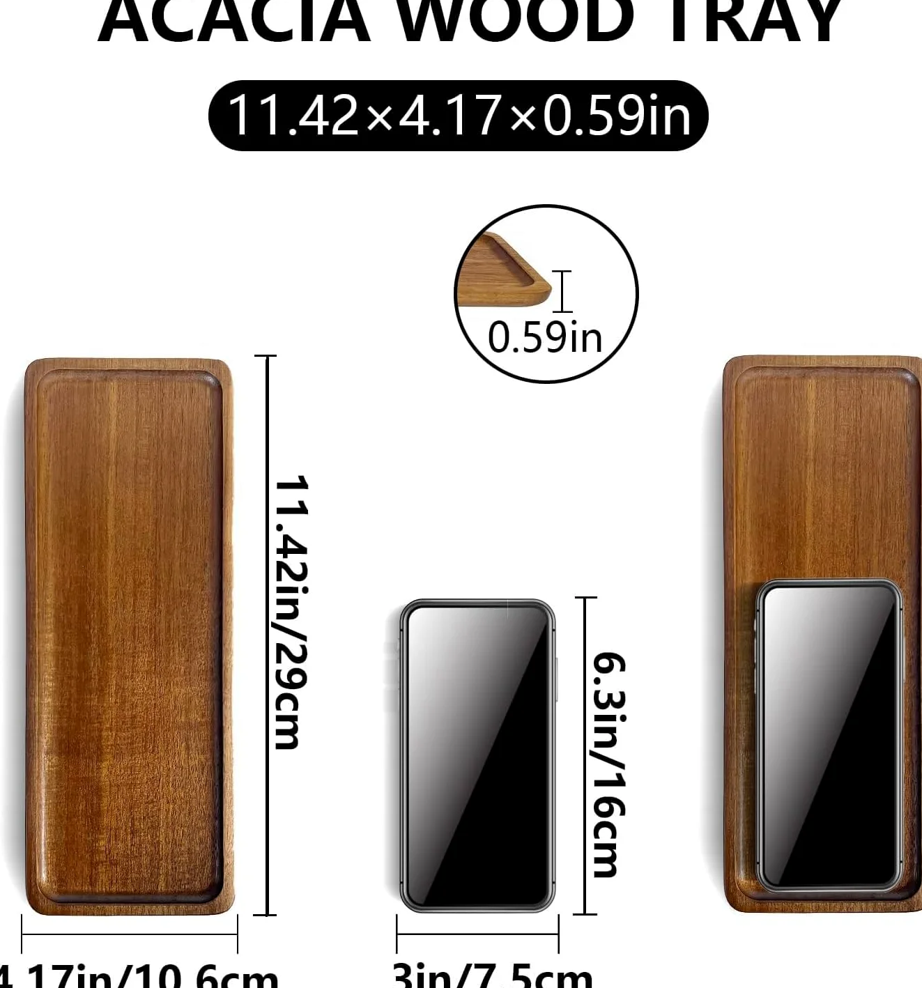 Linwnil Lot de 8 plateaux de service rectangulaires en bois de 29 x 10 cm pour fruits, apéritifs, pain, pour éviter de glisser et de renverser les aliments