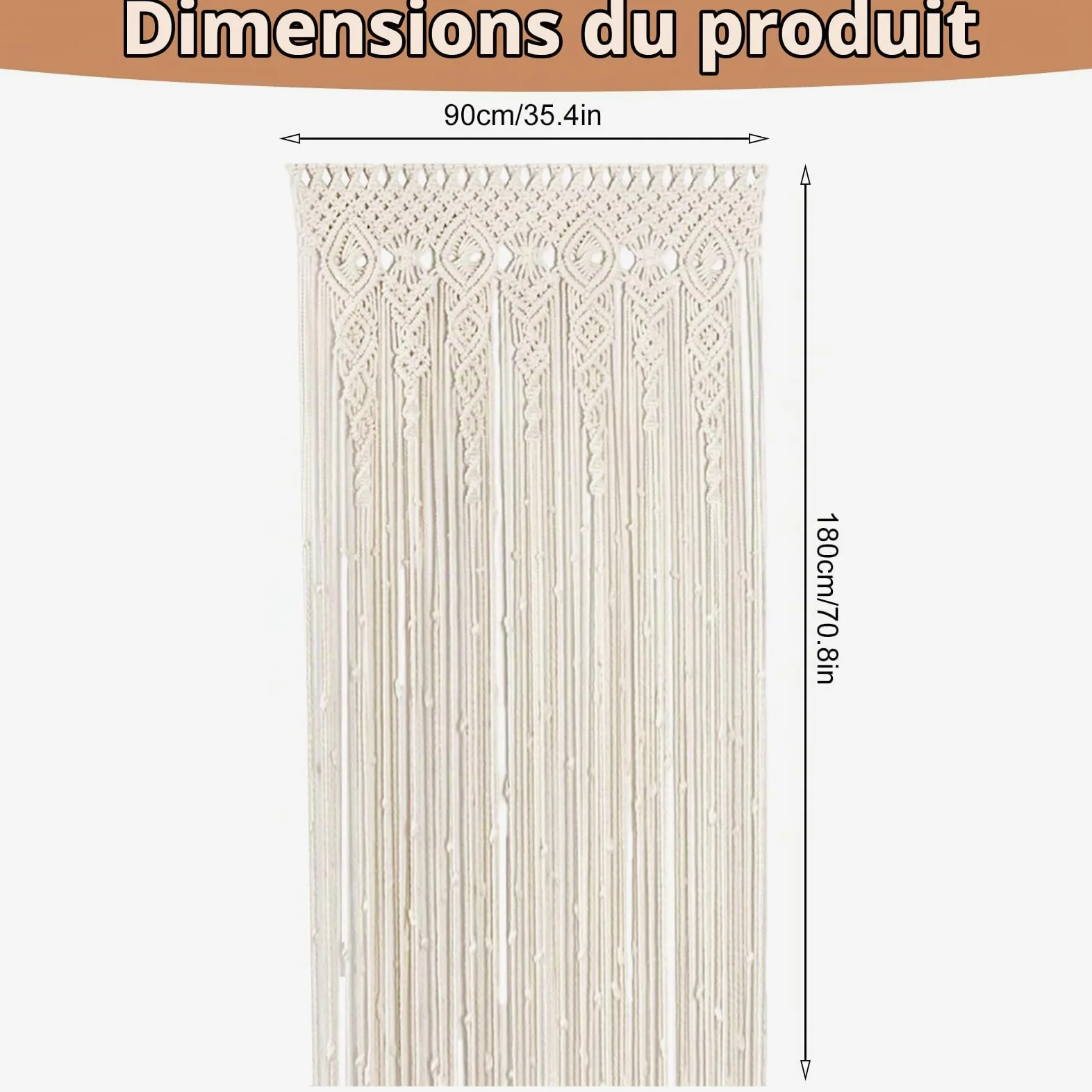 Rideau de porte en macramé, rideau de porte bohème, tapisserie en macramé tissé à la main, rideau à fils pour séparation de pièce, fond de mariage, décoration intérieure (90 x 180 cm)