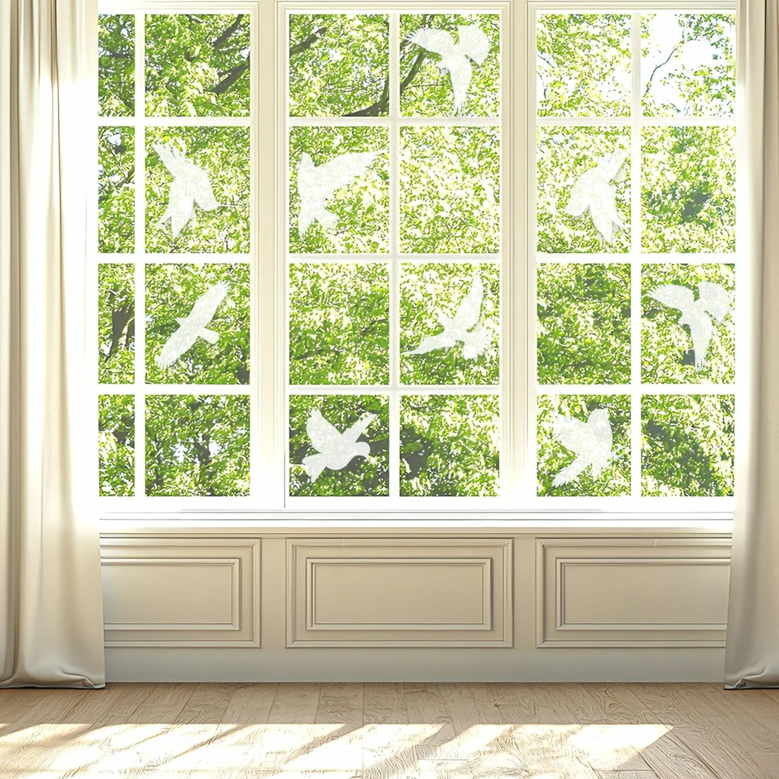 Autocollants Anti-Collision Oiseaux Blancs Protection Vitres Adhésifs Électrostatiques Réutilisables Décoration