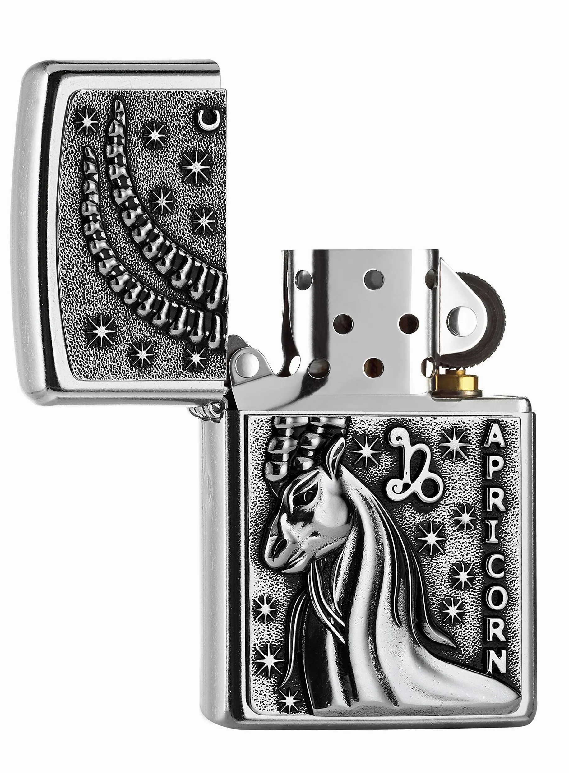Zippo Briquet tempête – Motif Signe du Zodiaque Capricorne Street Chrome, emblème – Rechargeable – Réutilisable – Design Coupe-Vent – Boîte Cadeau – Fabriqué aux États-Unis