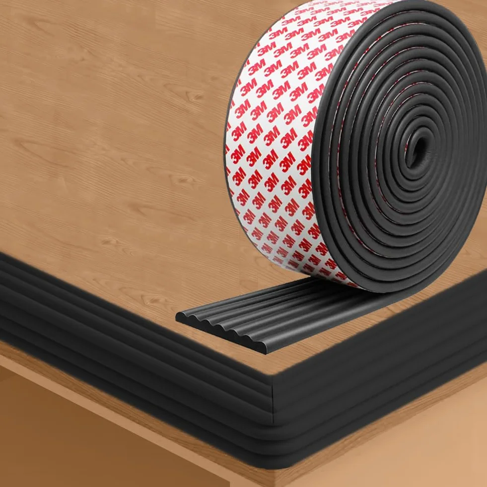 Protection des bords de table autocollante 2 m 8 cm 0,8 cm Mousse pour tables en verre Noir