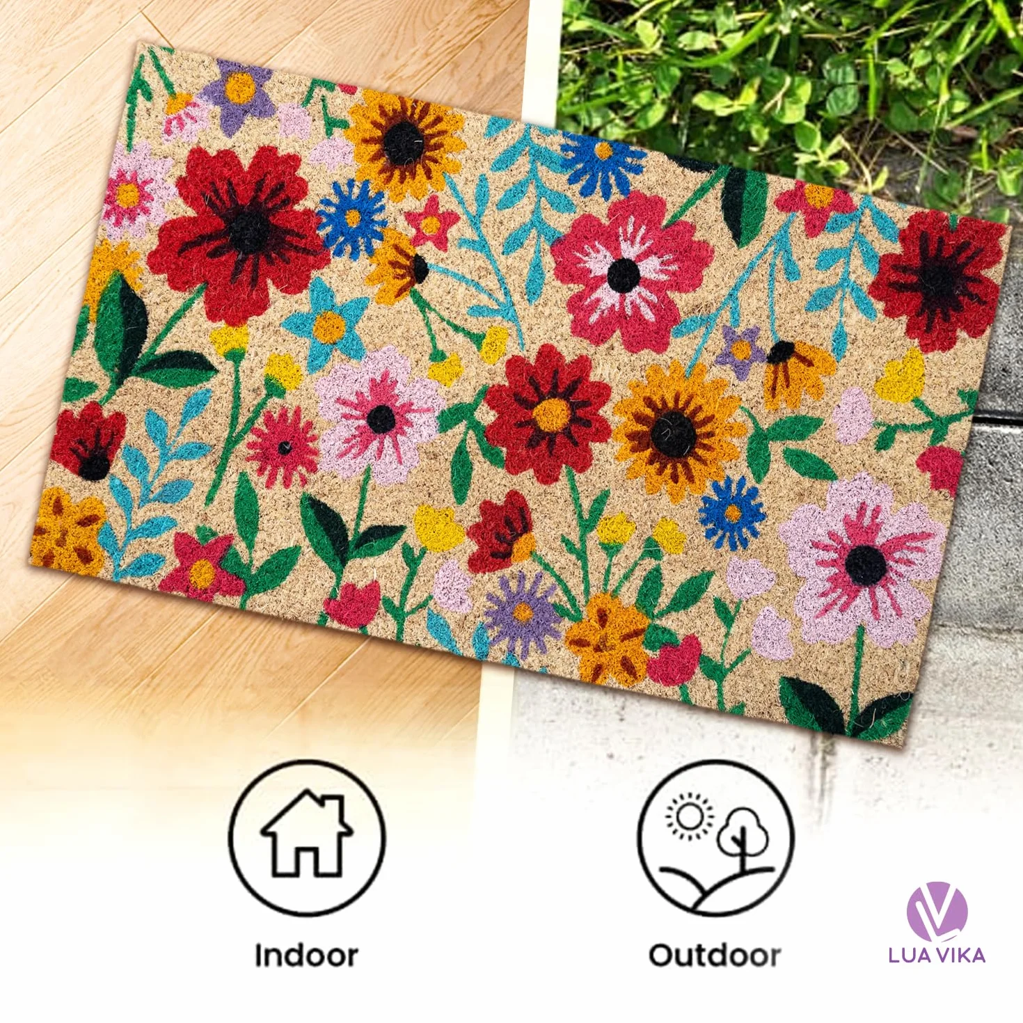 Paillasson Exterieur Botanique 40x70 cm Antidérapant Tapis Coco Original