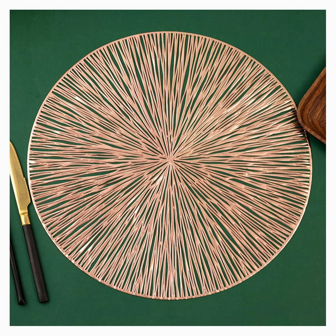 Creative Line Art Round Placemat - 38 Cm / 14,9 Pouces PVC Mat De Table Imperméable, Tapis À Manger Contemporain pour Cuisine, Restaurants,Or Rose,12pcs