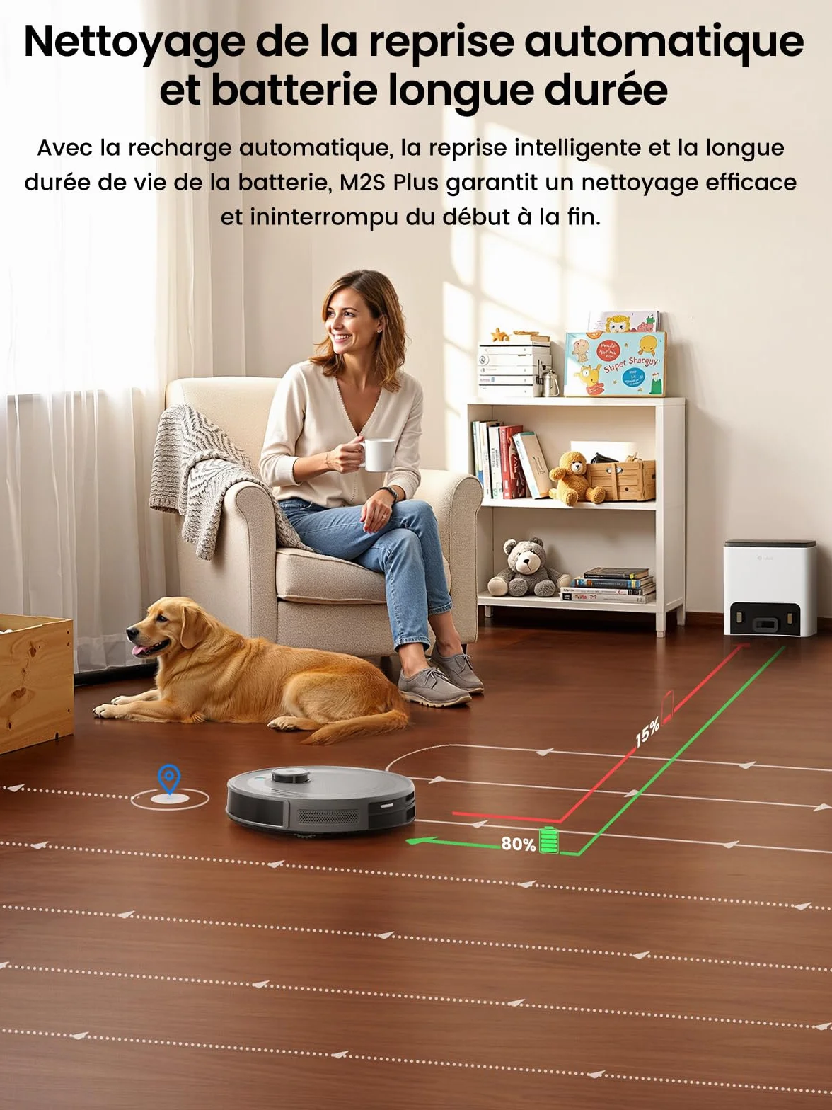Lefant M2S Plus Aspirateur Robot Laveur avec Station, 10000Pa, Vidange Automatique, 240min, Poils d'animaux Tapis Sols Durs, Alexa/App