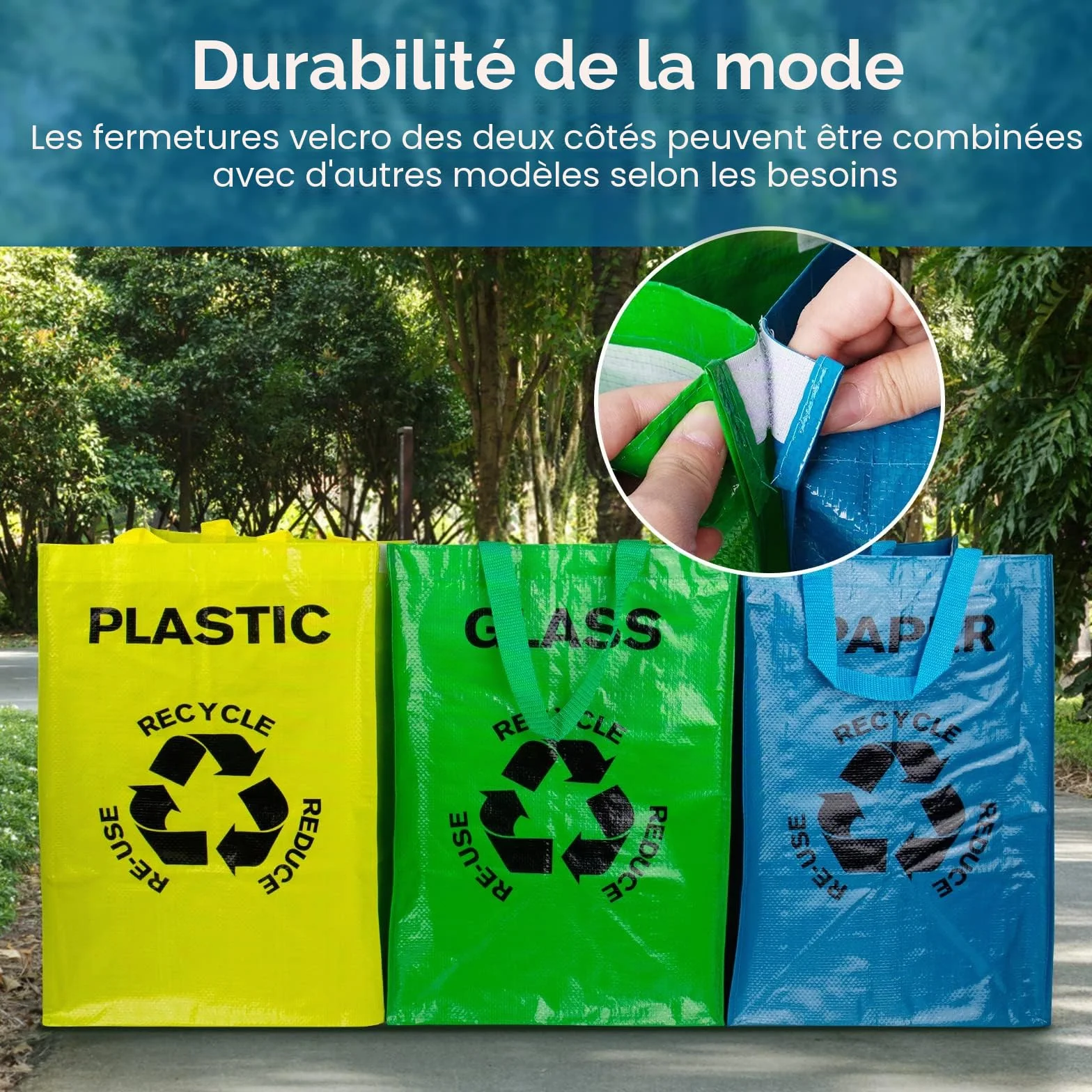 Sacs de Tri Selectif Lot de 3 Poubelle 40L pour Verre Papier Plastique Recyclage Intérieur Extérieur