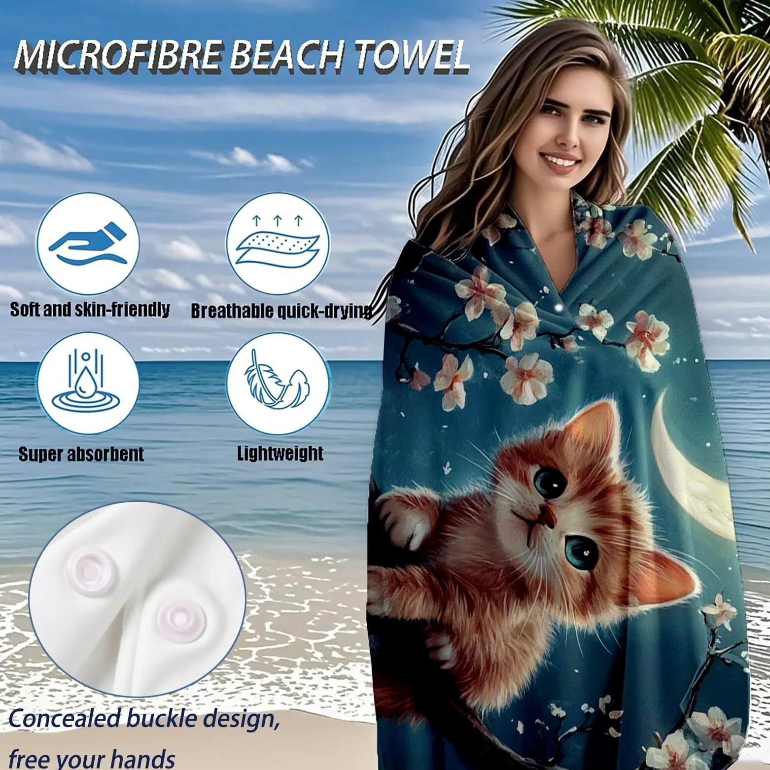 Serviette de Plage Microfibre Serviette Plage 100x220 2 Pack Séchage Rapide, Anti-Sable, Absorbante Fonction drap de plage xxl pour Bain, Sport, Voyages, Sauna, Piscine, Yoga, avec Sac Chat Q-4