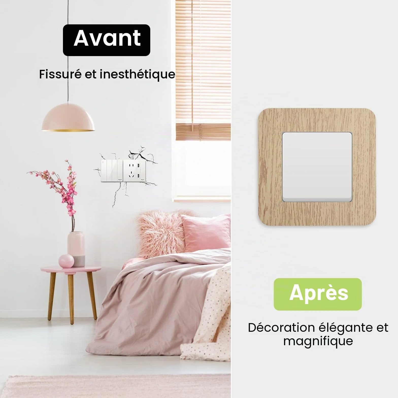 Caches de protection interrupteur mural à coller Lot de 4 Grain de bois Jaune clair