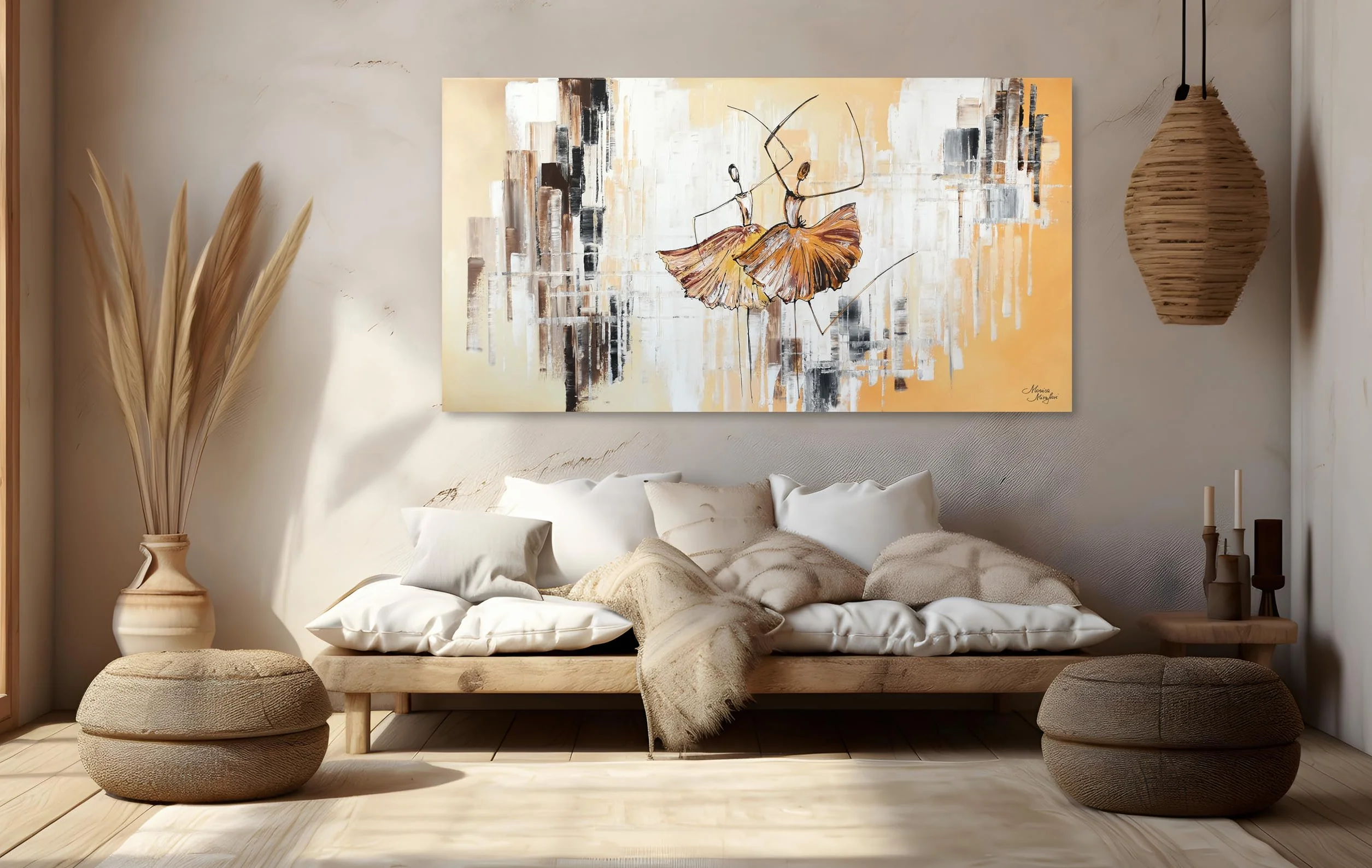 Monica Mirafiori Tableau Peint à la Main 120x60 cm Toile sur Cadre en Bois