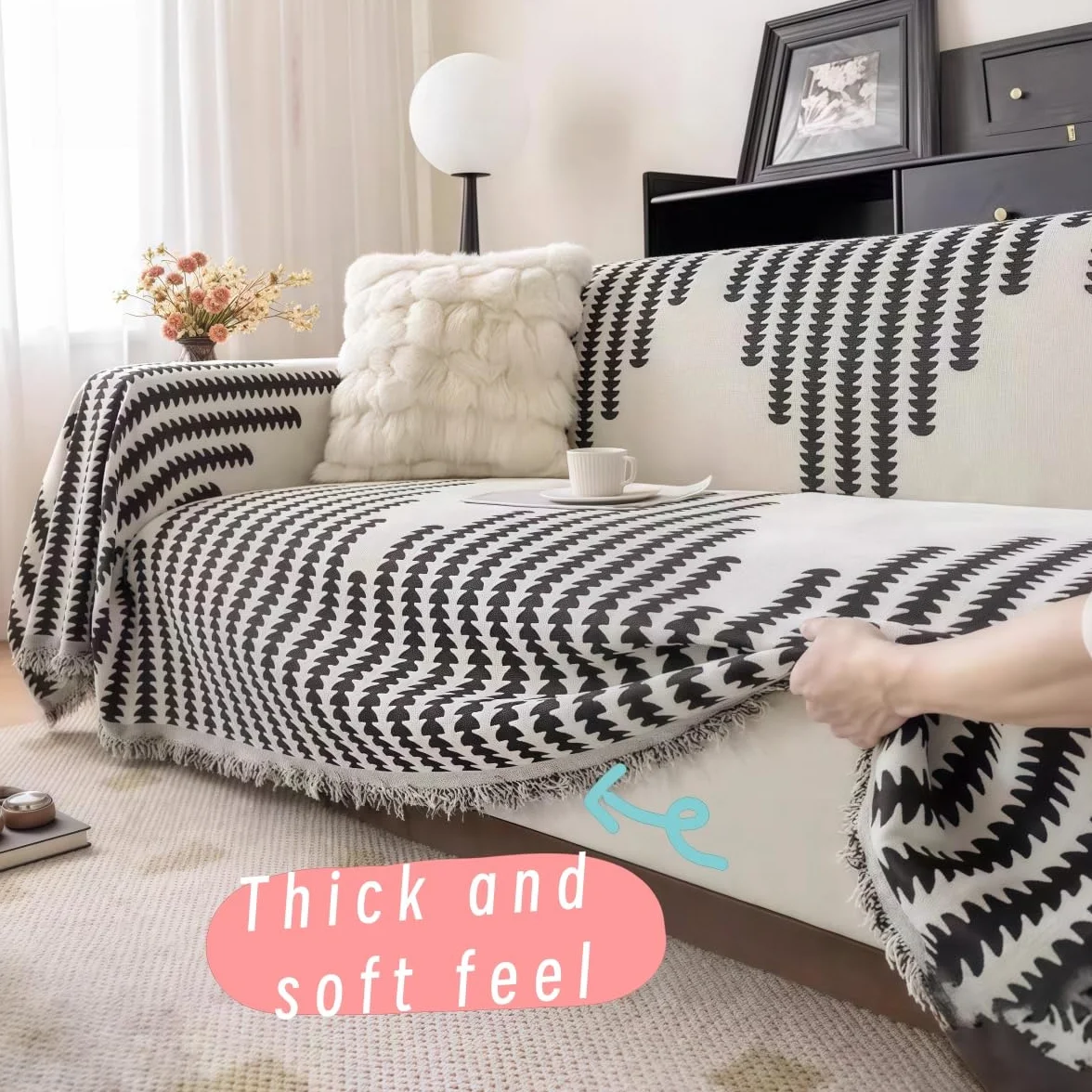 Boho Elegance Chenille Sofa Cover, Reversible Double-Sided Microfiber Couch Cover, Pet-Friendly, Washable, Anti-Cat Scratching, 70.8x59 in