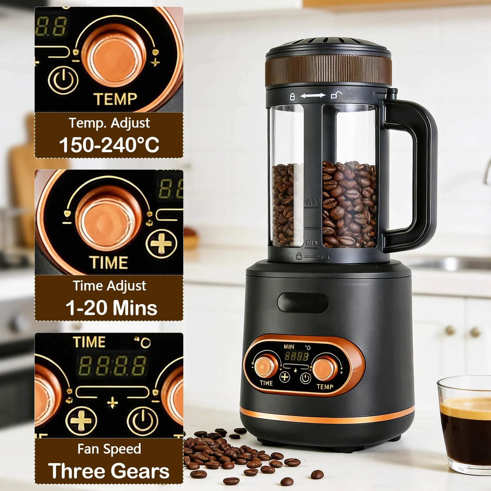 Torréfacteur à café à air chaud 200 g 2200 W automatique réglable température minuterie