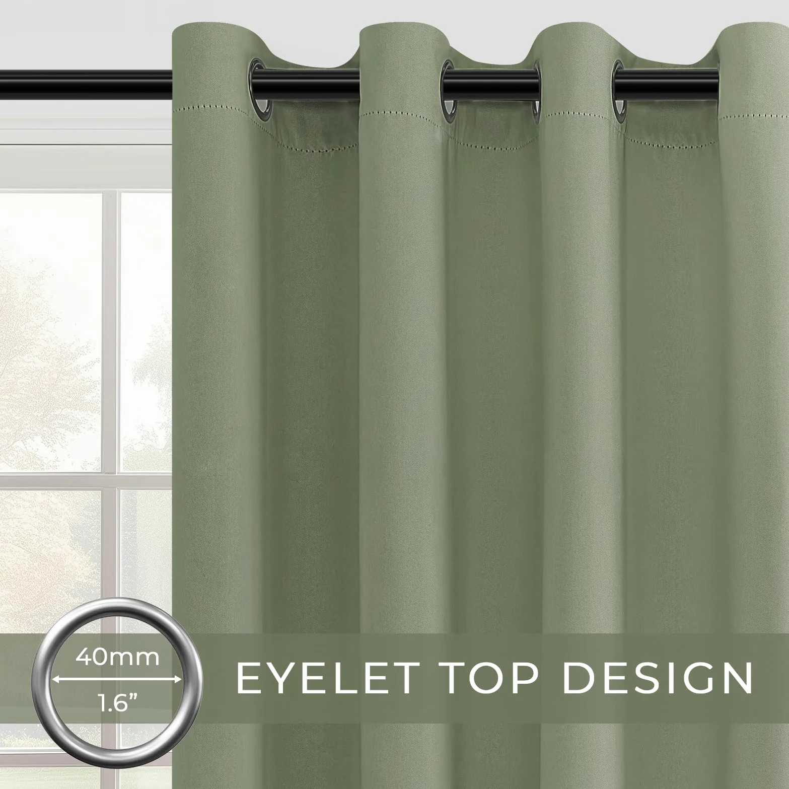 MRTREES 90 Lot de 2 rideaux occultants à isolation thermique avec œillets, protection de fenêtre, pour enfant, chambre et salon, texture douce, vert sauge, 167 x 228 cm