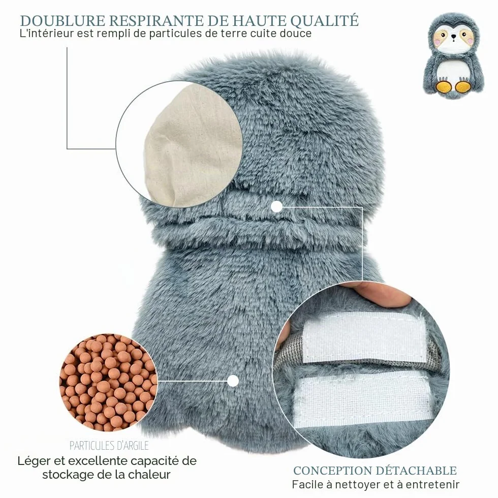 Coussin Chauffant Micro-Onde Bouillotte Peluche Eau Chaude Soulagement Règles Douloureuses