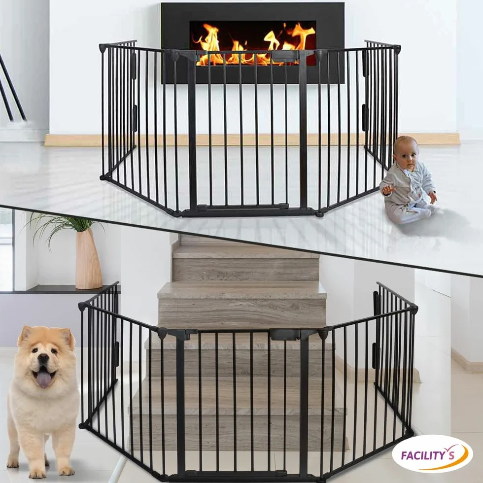 FACILITYS Barrière de Sécurité Enfant Grille Protection Cheminée Pliable Métal 300 cm 1 Porte 5 Panneaux Préassemblés