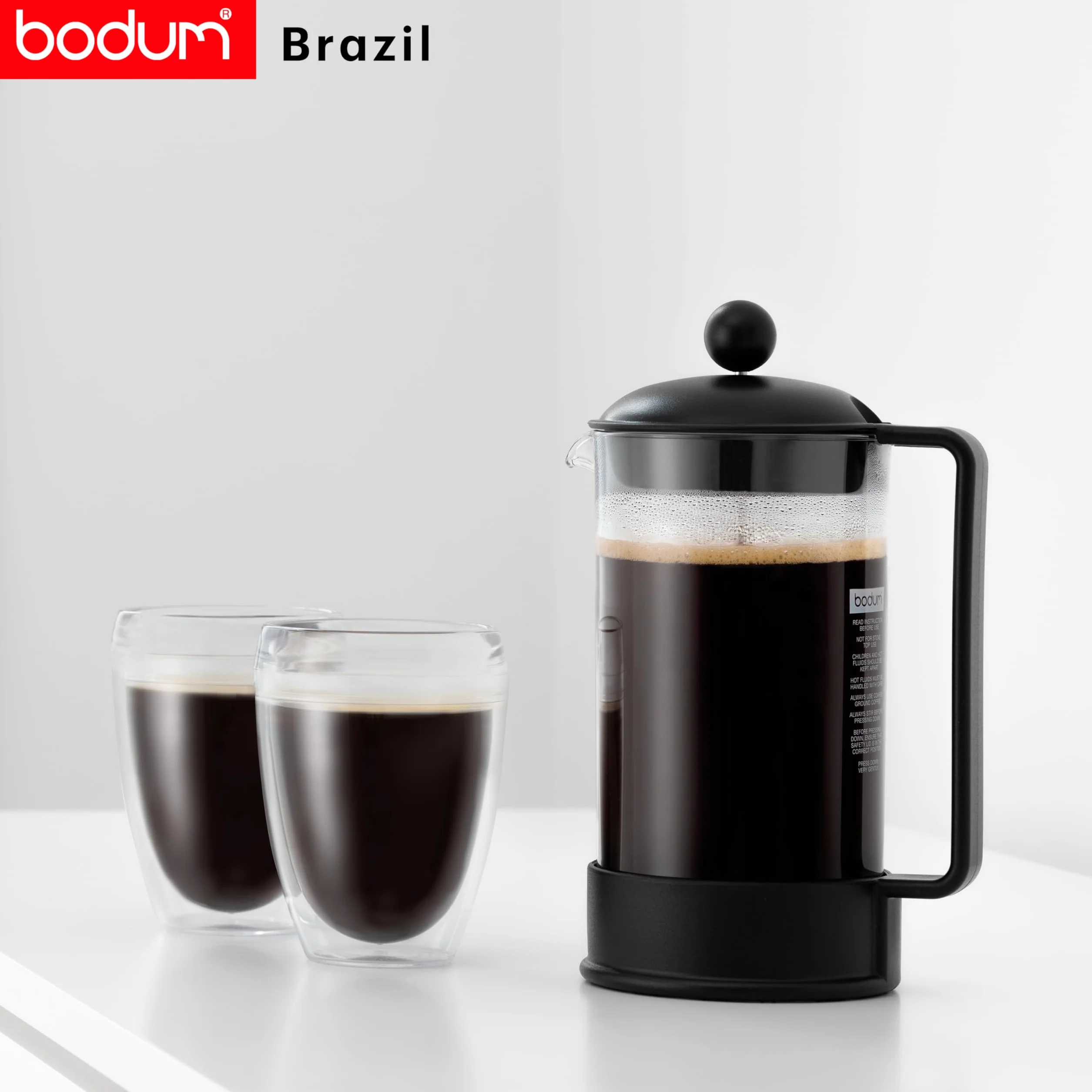 Bodum Cafetière à Piston Brazil 1L Verre Résistant Filtre Acier INOX