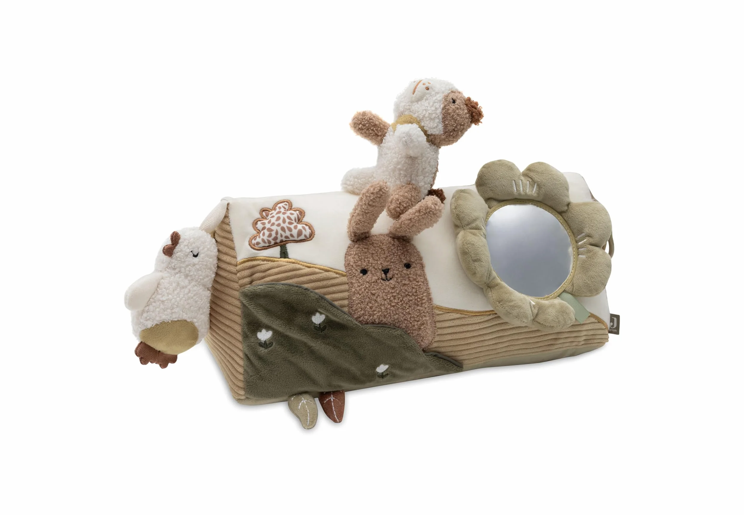 Jollein Coussin d’Activités Tiny Park Tummy Time avec Animaux Miroir Papier Froissé Jouet Bébé Sensoriel